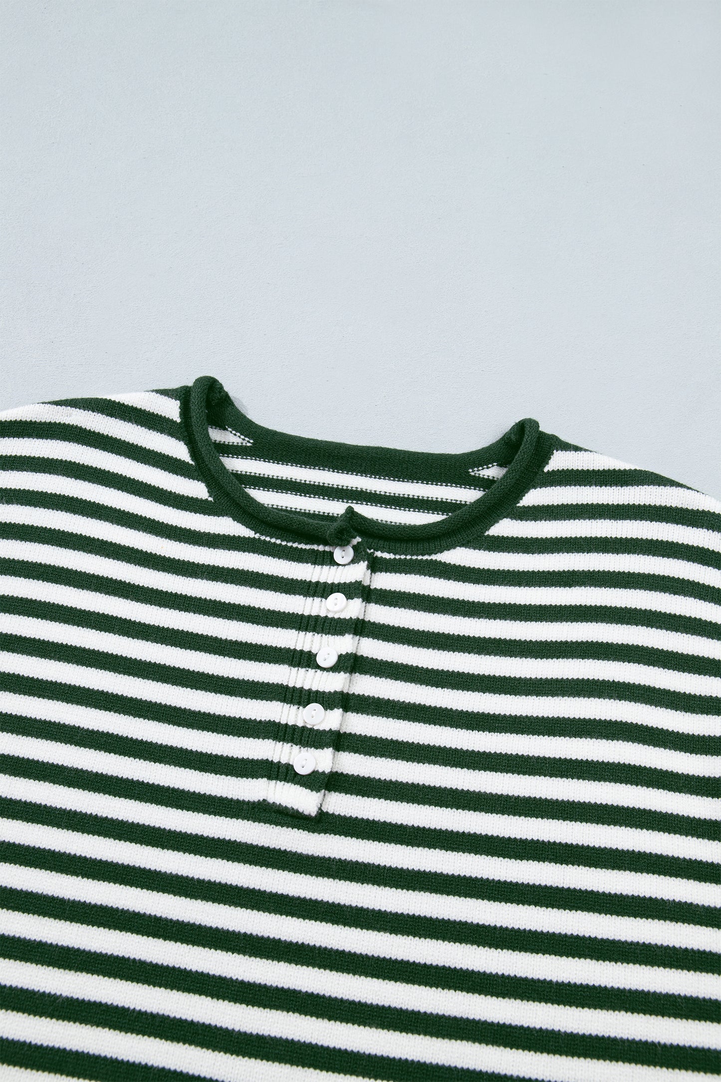 Green Stripe Striped Button Placket Drop Shoulder Long Sleeve Sweater-Sweaters & Cardigans/Sweaters-[Adult]-[Female]-2022 Online Blue Zone Planet