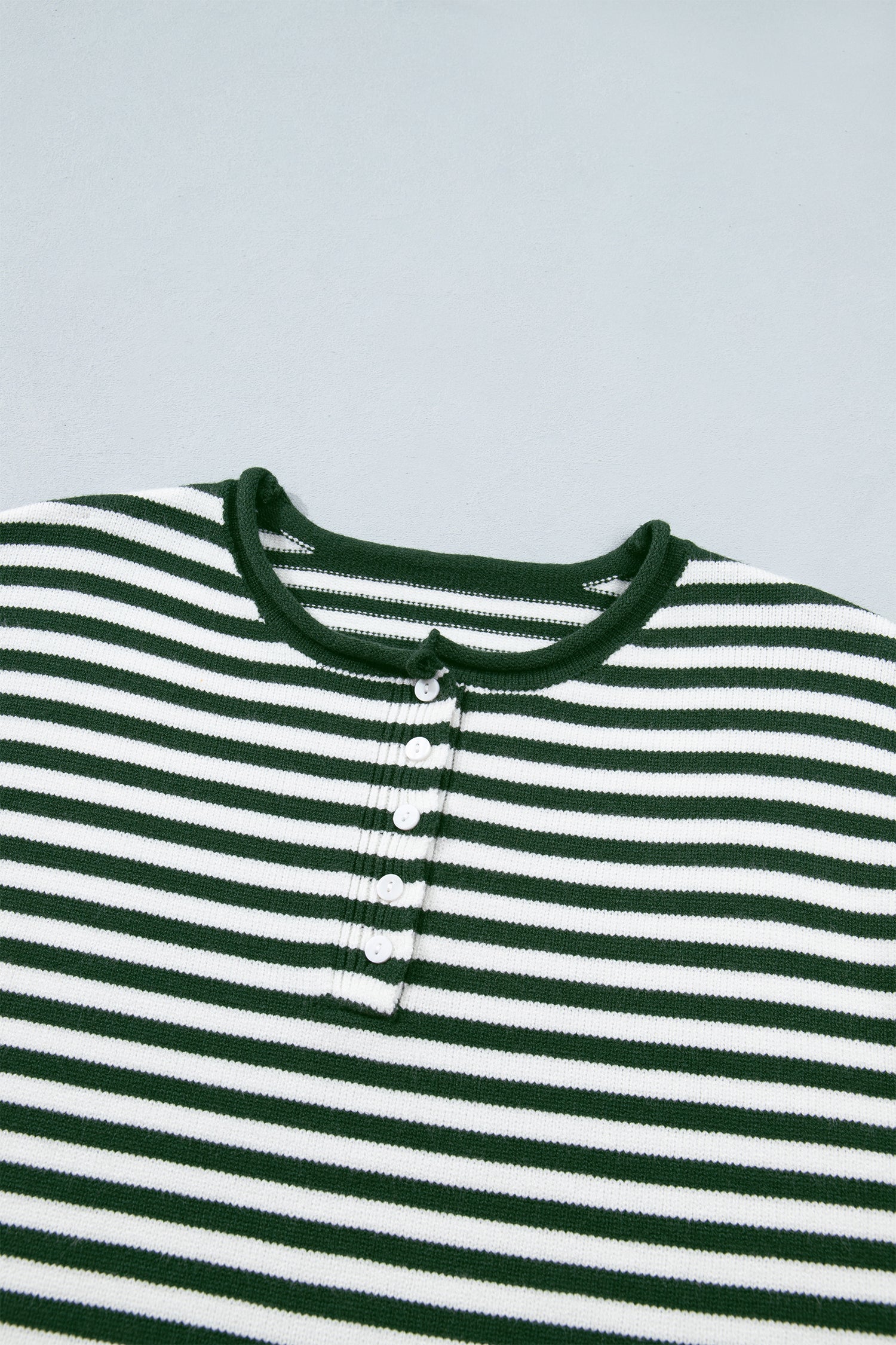 Green Stripe Striped Button Placket Drop Shoulder Long Sleeve Sweater-Sweaters & Cardigans/Sweaters-[Adult]-[Female]-2022 Online Blue Zone Planet