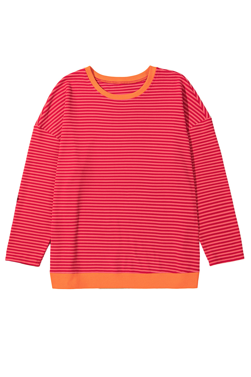 Orange Stripe Plus Size Drop Shoulder Long Sleeve Top-Plus Size Tops-[Adult]-[Female]-2022 Online Blue Zone Planet