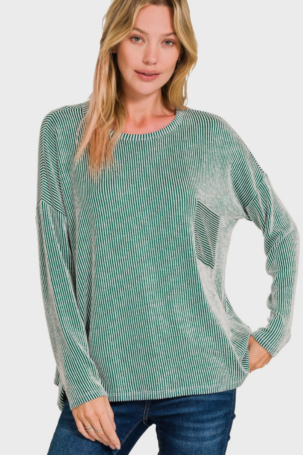 Zenana Ribbed Striped Long Sleeve T-Shirt-TOPS / DRESSES-[Adult]-[Female]-2022 Online Blue Zone Planet