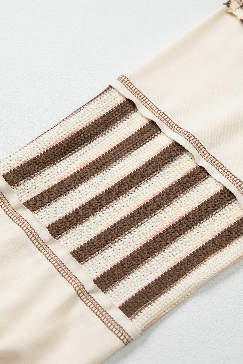 Khaki Stripe Stitched Detail Color Block Patchwork Oversized Pullover Top-Tops/Long Sleeve Tops-[Adult]-[Female]-2022 Online Blue Zone Planet