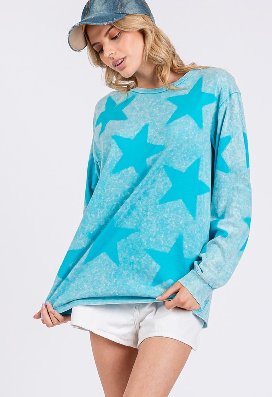 SAGE + FIG Mineral Wash Star Pattern T-Shirt-TOPS / DRESSES-[Adult]-[Female]-2022 Online Blue Zone Planet