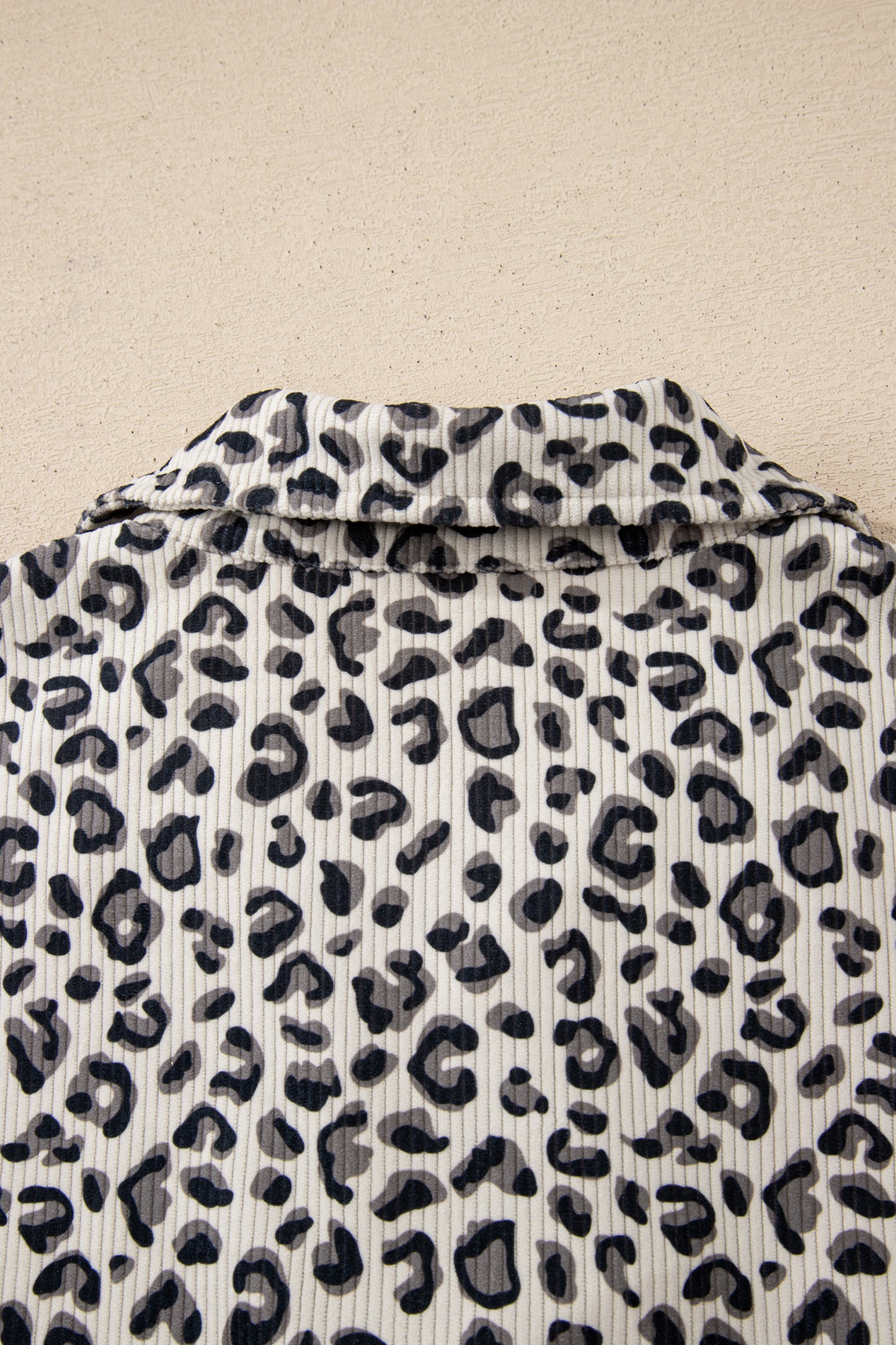 Beige Leopard Print Quarter Zip Corduroy Sweatshirt-Tops/Sweatshirts & Hoodies-[Adult]-[Female]-2022 Online Blue Zone Planet