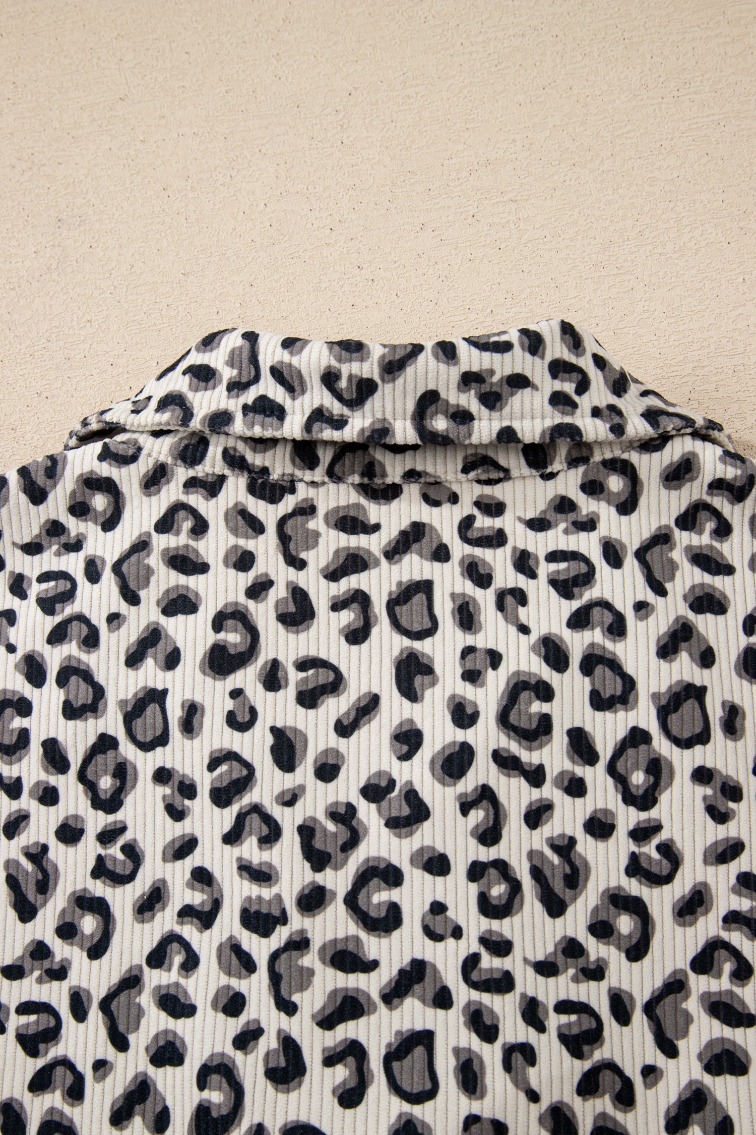 Beige Leopard Print Quarter Zip Corduroy Sweatshirt-Tops/Sweatshirts & Hoodies-[Adult]-[Female]-2022 Online Blue Zone Planet