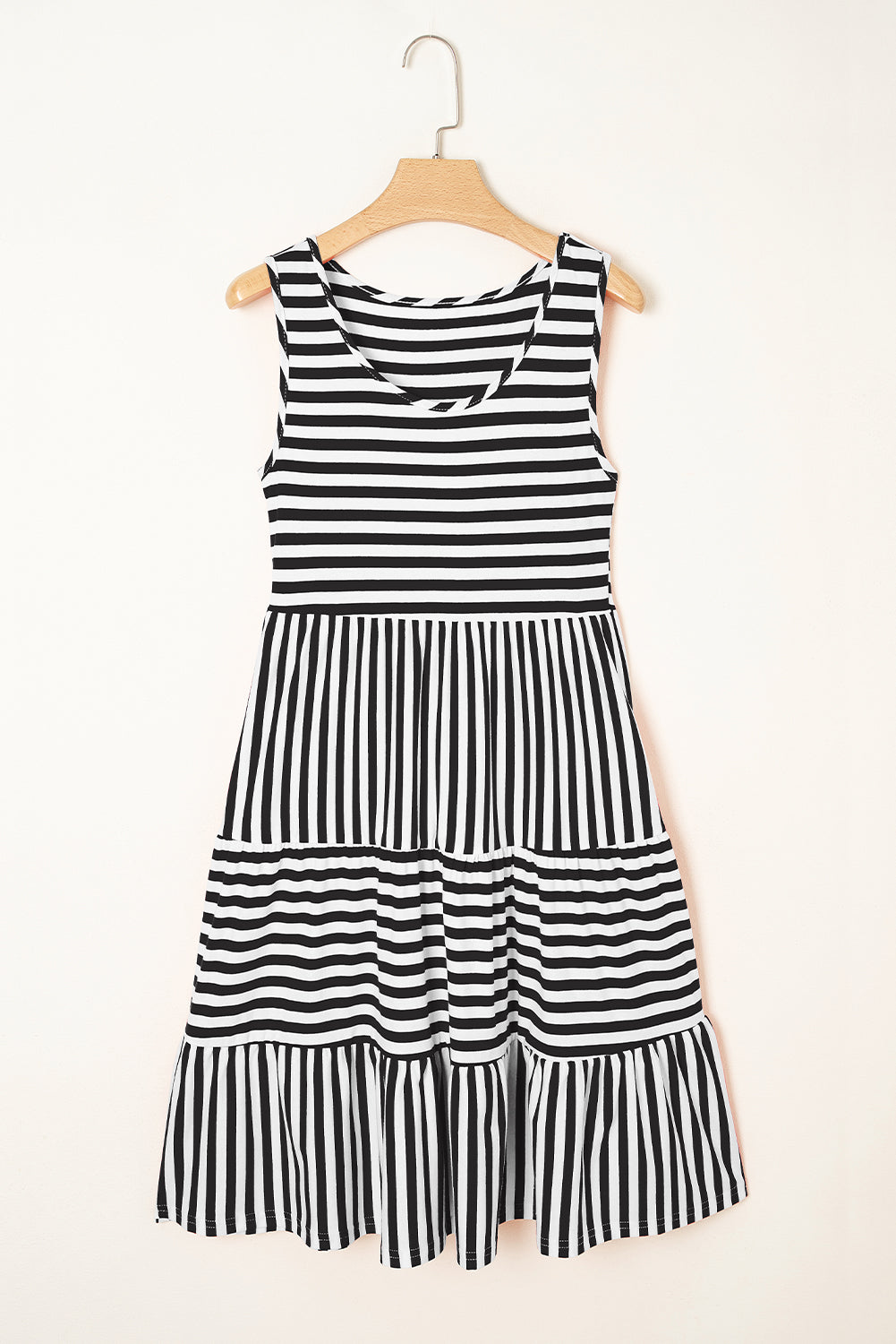 Black Stripe U Neck Sleeveless Loose Fit Mini Dress-TOPS / DRESSES-[Adult]-[Female]-2022 Online Blue Zone Planet