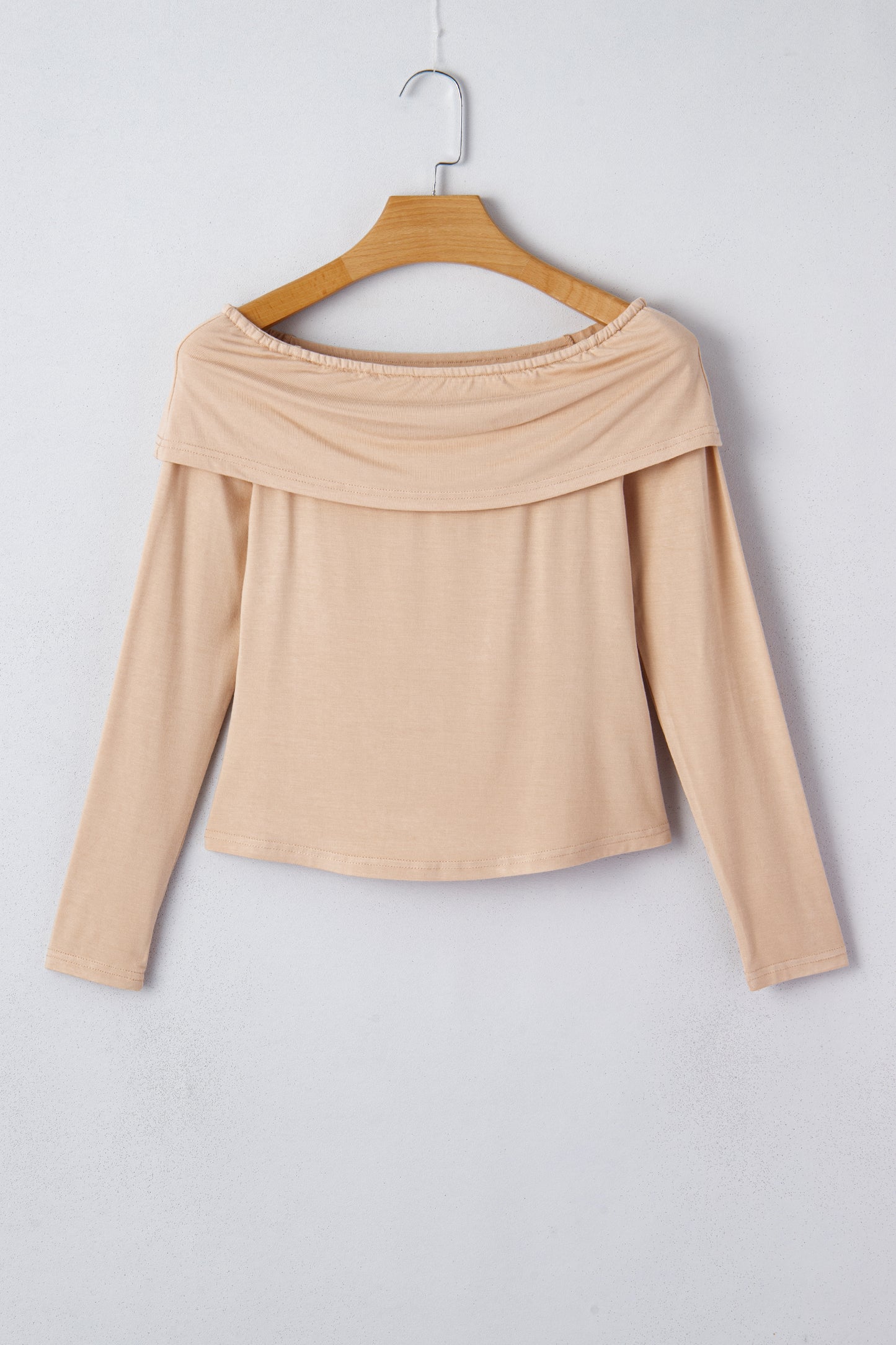 Smoke Gray Foldover Off Shoulder Long Sleeve Slim Top-Tops/Long Sleeve Tops-[Adult]-[Female]-2022 Online Blue Zone Planet