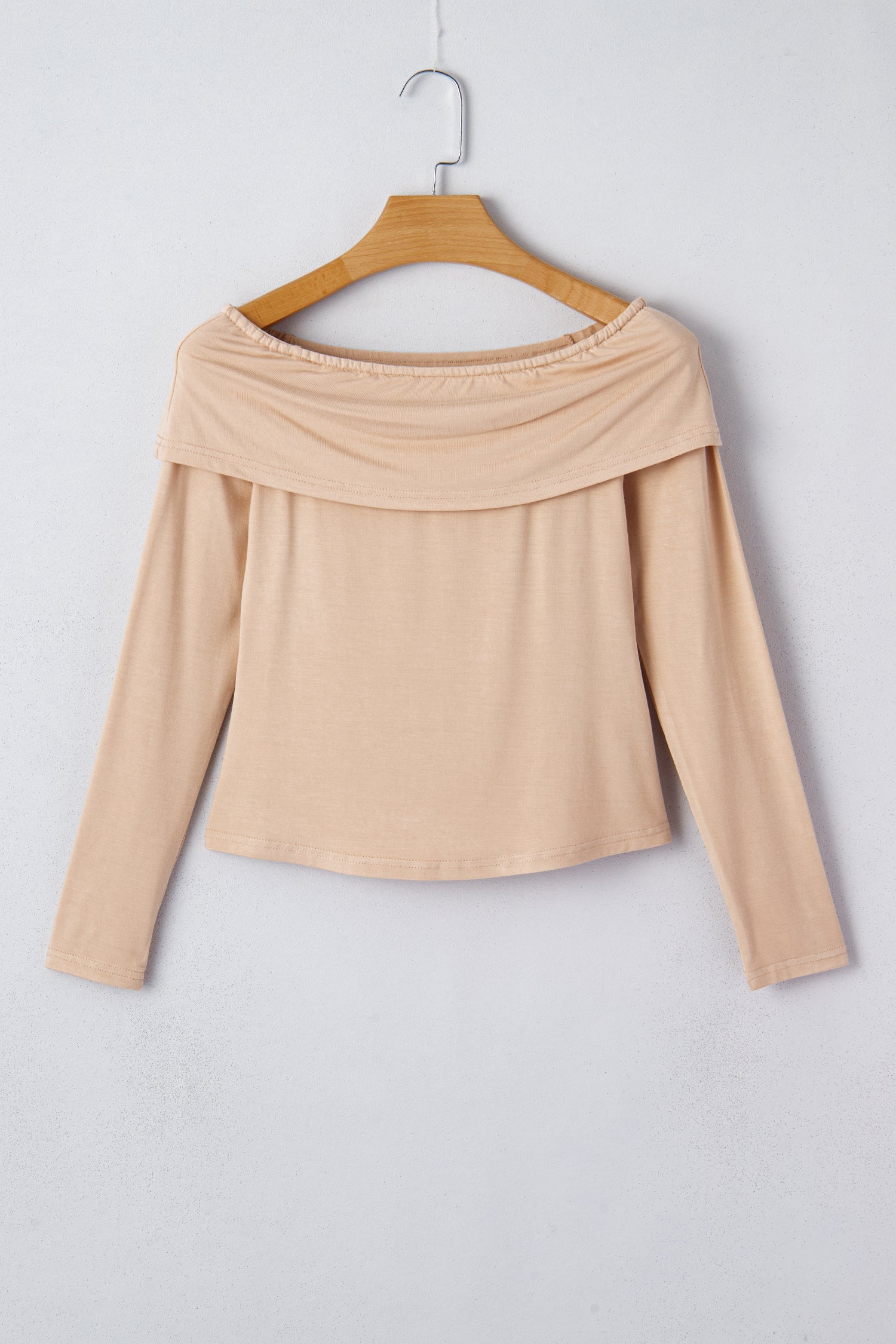 Smoke Gray Foldover Off Shoulder Long Sleeve Slim Top-Tops/Long Sleeve Tops-[Adult]-[Female]-2022 Online Blue Zone Planet