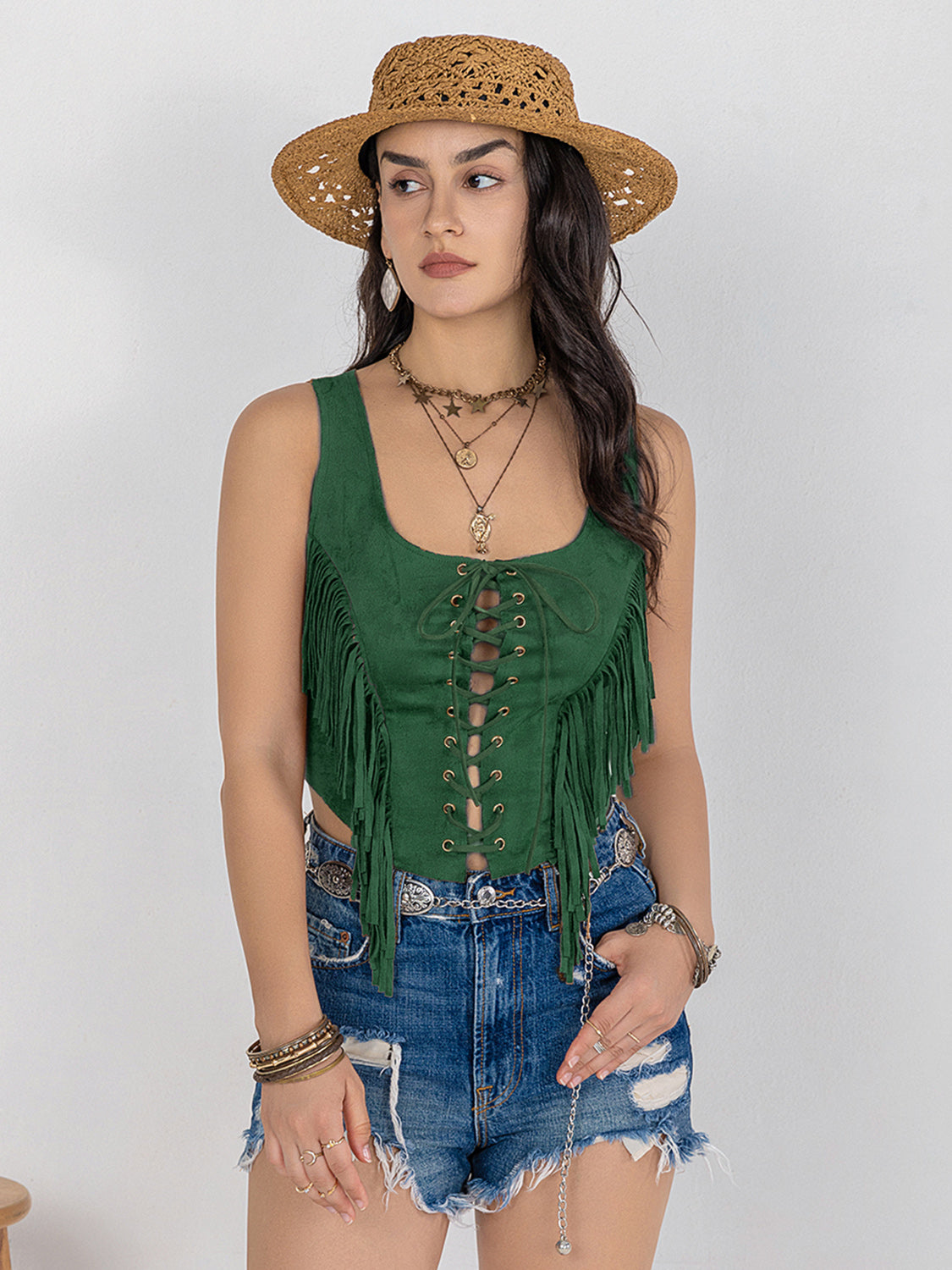 Fringe Lace-Up Wide Strap Tank-TOPS / DRESSES-[Adult]-[Female]-2022 Online Blue Zone Planet