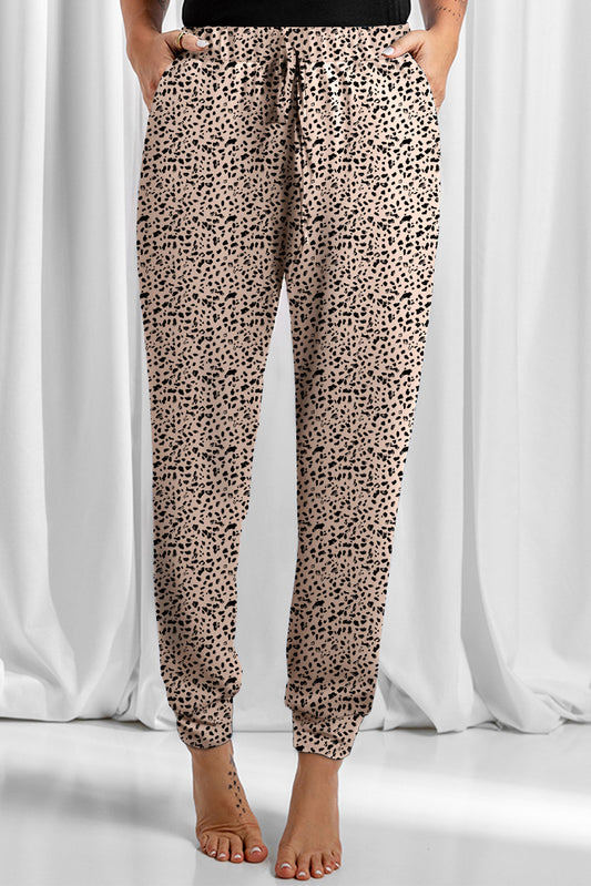 Khaki Leopard Elastic Waist Casual Joggers