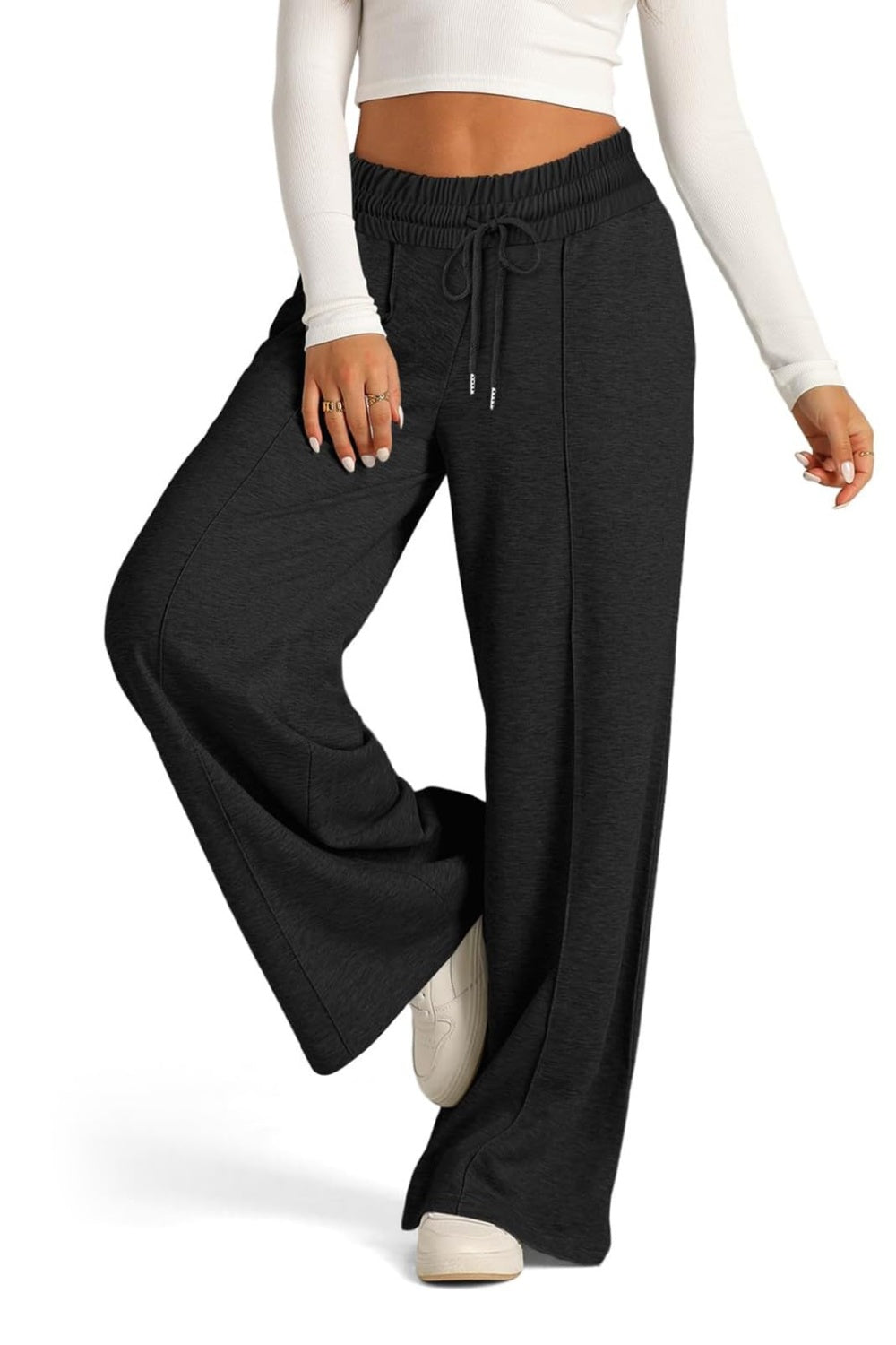 Drawstring Elastic Waist Wide Leg Pants-BOTTOMS SIZES SMALL MEDIUM LARGE-[Adult]-[Female]-2022 Online Blue Zone Planet