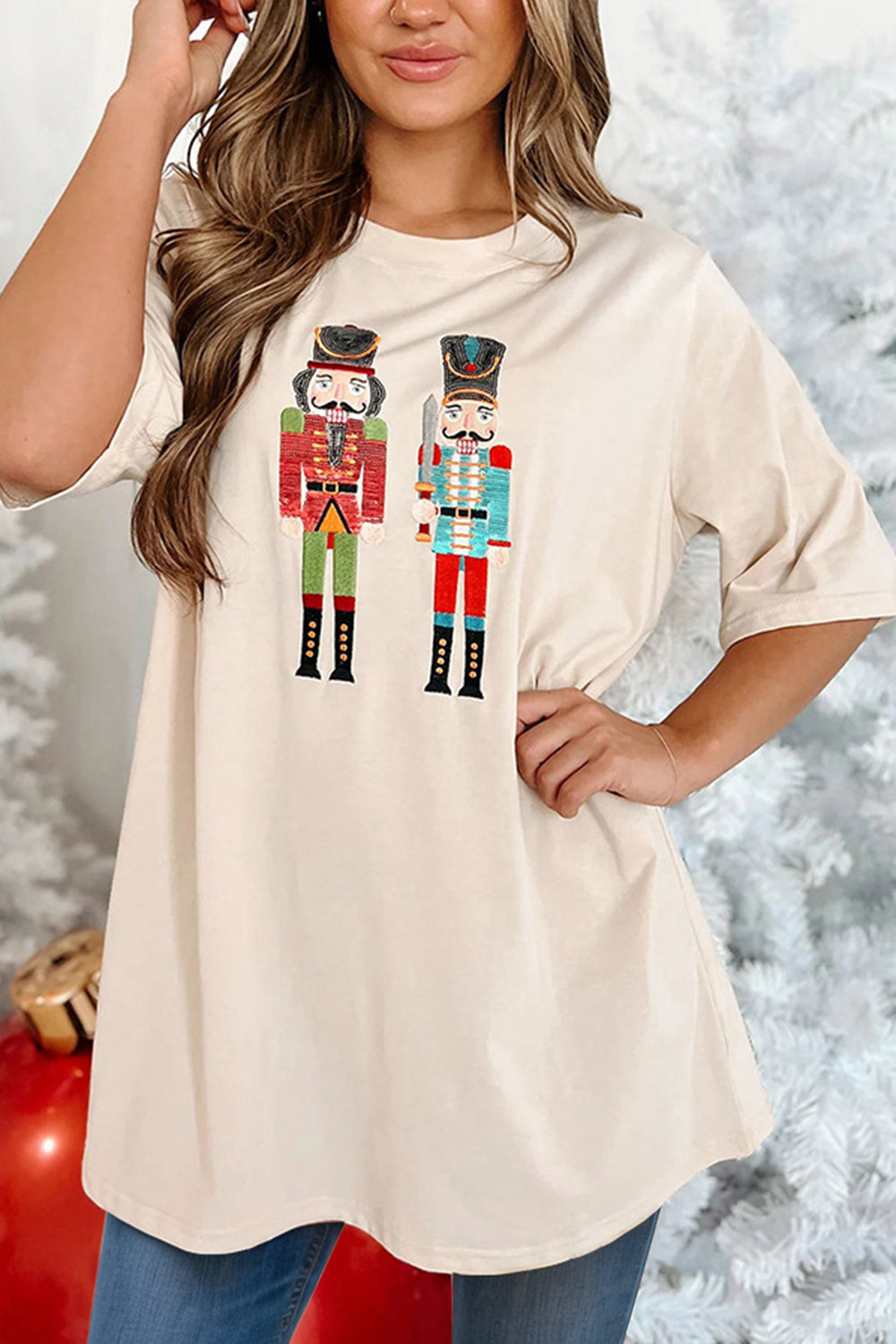 Nutcracker Round Neck Half Sleeve T-Shirt-TOPS / DRESSES-[Adult]-[Female]-Tan-S-2022 Online Blue Zone Planet