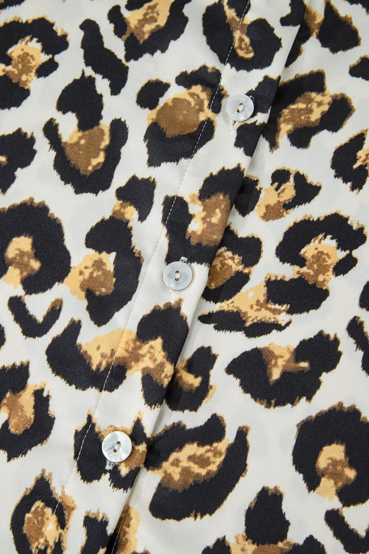 Khaki Leopard Print Ruffle Trim 3/4 Sleeve Loose Shirt-Tops/Blouses & Shirts-[Adult]-[Female]-2022 Online Blue Zone Planet