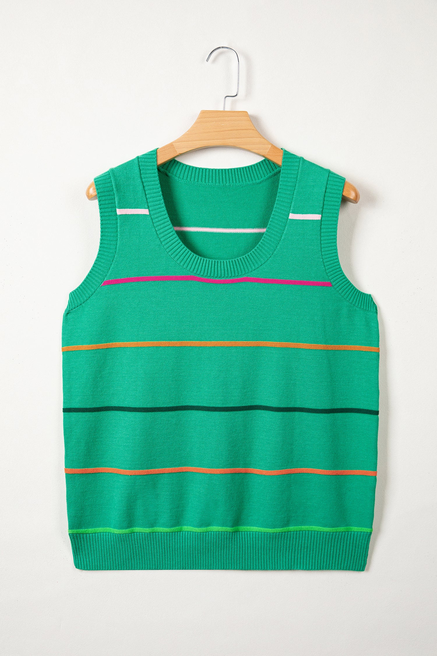 Green Stripe Round Neck Knitted Sweater Tank-TOPS / DRESSES-[Adult]-[Female]-2022 Online Blue Zone Planet
