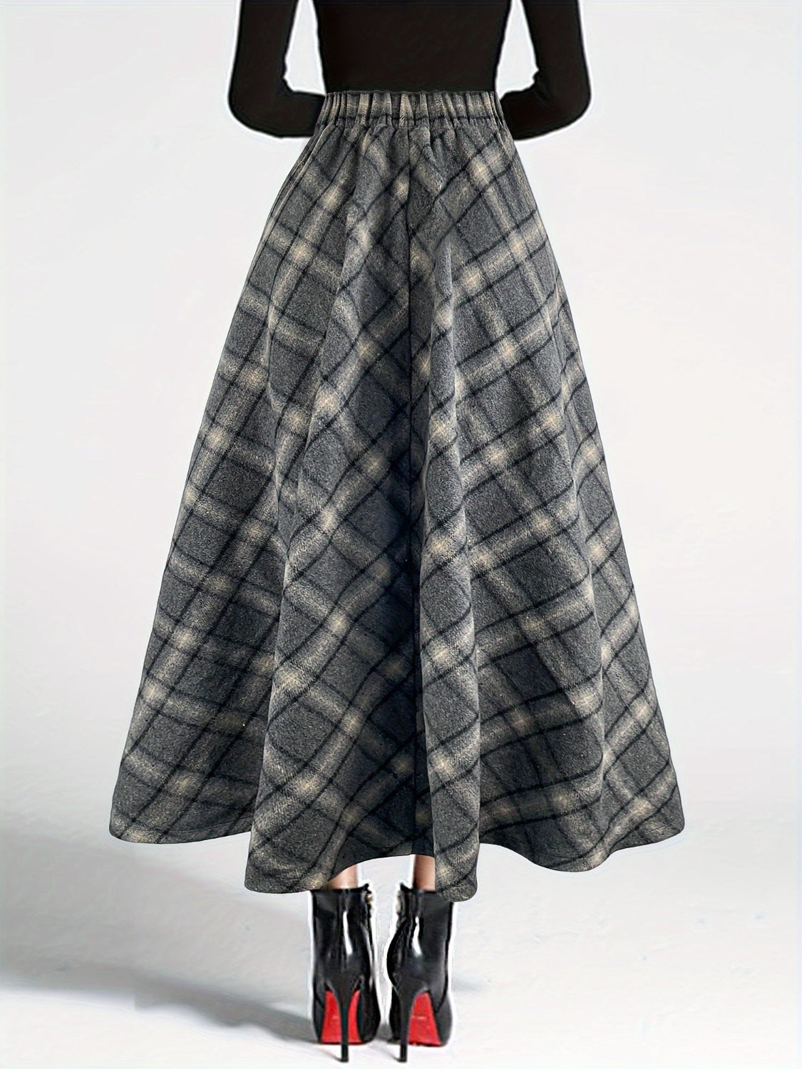 Plaid Elastic Waist Midi Skirt-BOTTOMS SIZES SMALL MEDIUM LARGE-[Adult]-[Female]-2022 Online Blue Zone Planet