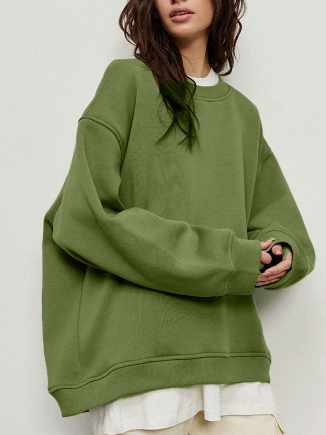 Round Neck Dropped Shoulder Long Sleeve Sweatshirt-TOPS / DRESSES-[Adult]-[Female]-2022 Online Blue Zone Planet