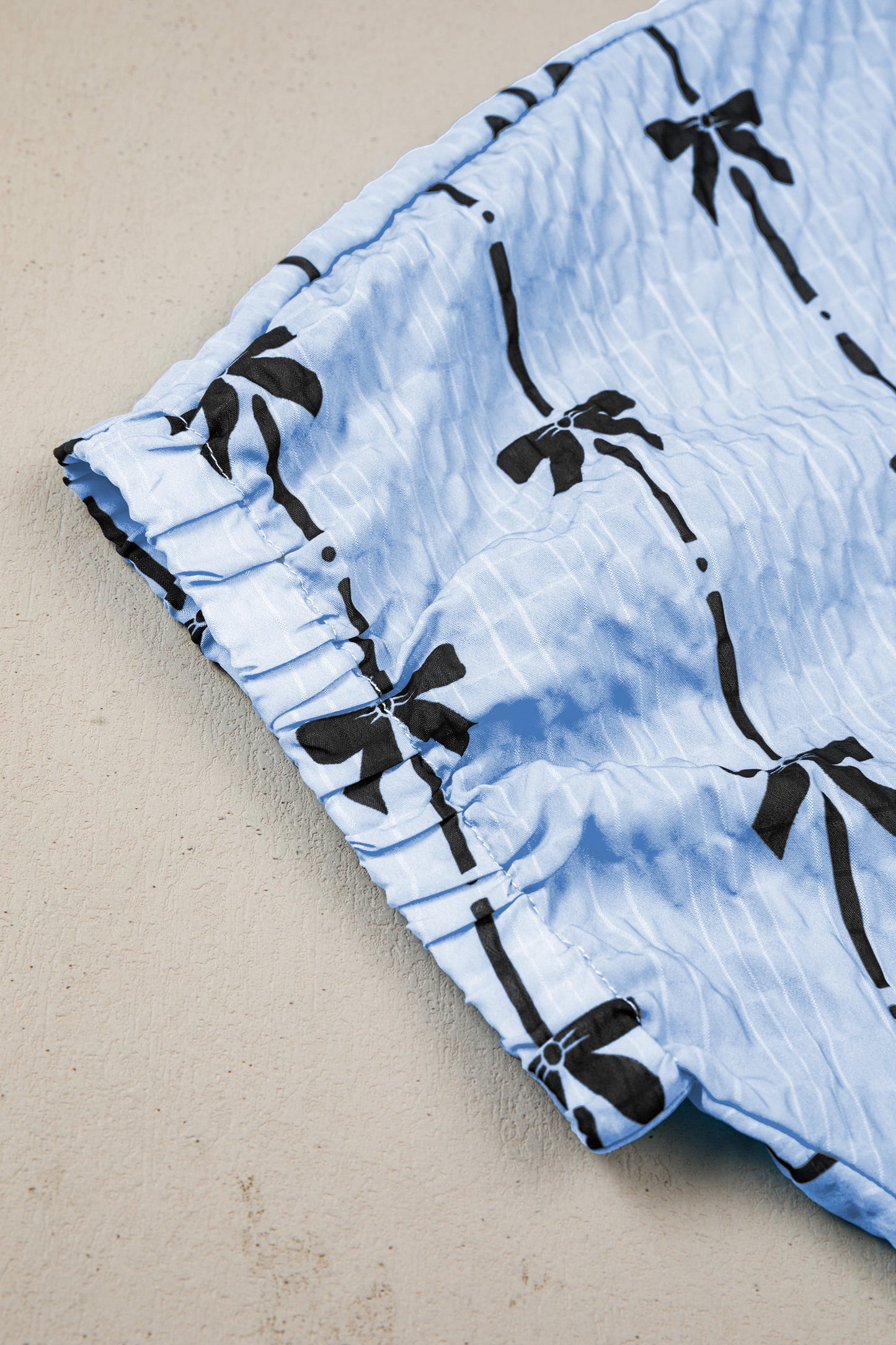 Beau Blue Bow Print Puff Short Sleeve Top-Tops/Tops & Tees-[Adult]-[Female]-2022 Online Blue Zone Planet
