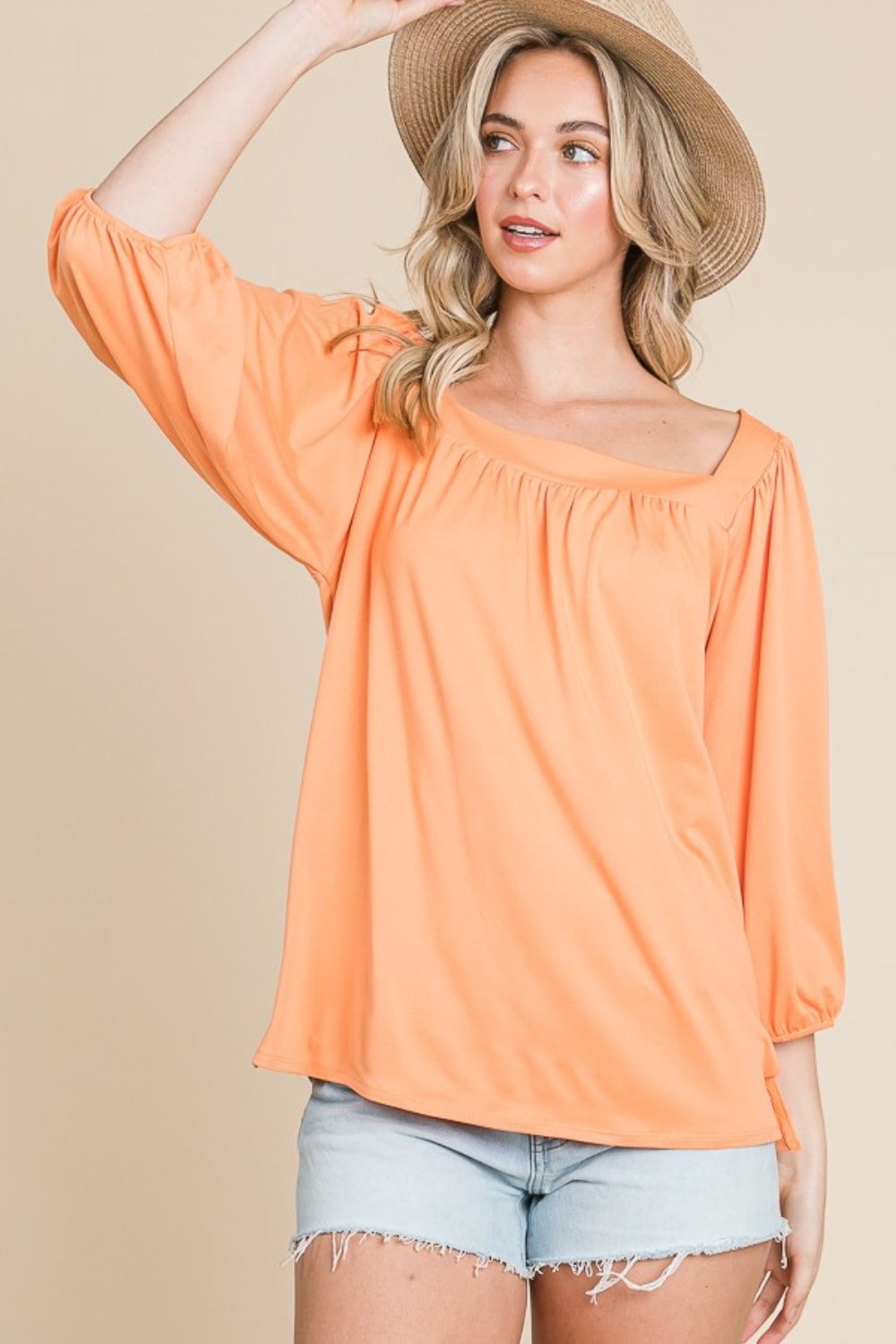 Culture Code Square Neck Puff Sleeve Top-TOPS / DRESSES-[Adult]-[Female]-2022 Online Blue Zone Planet