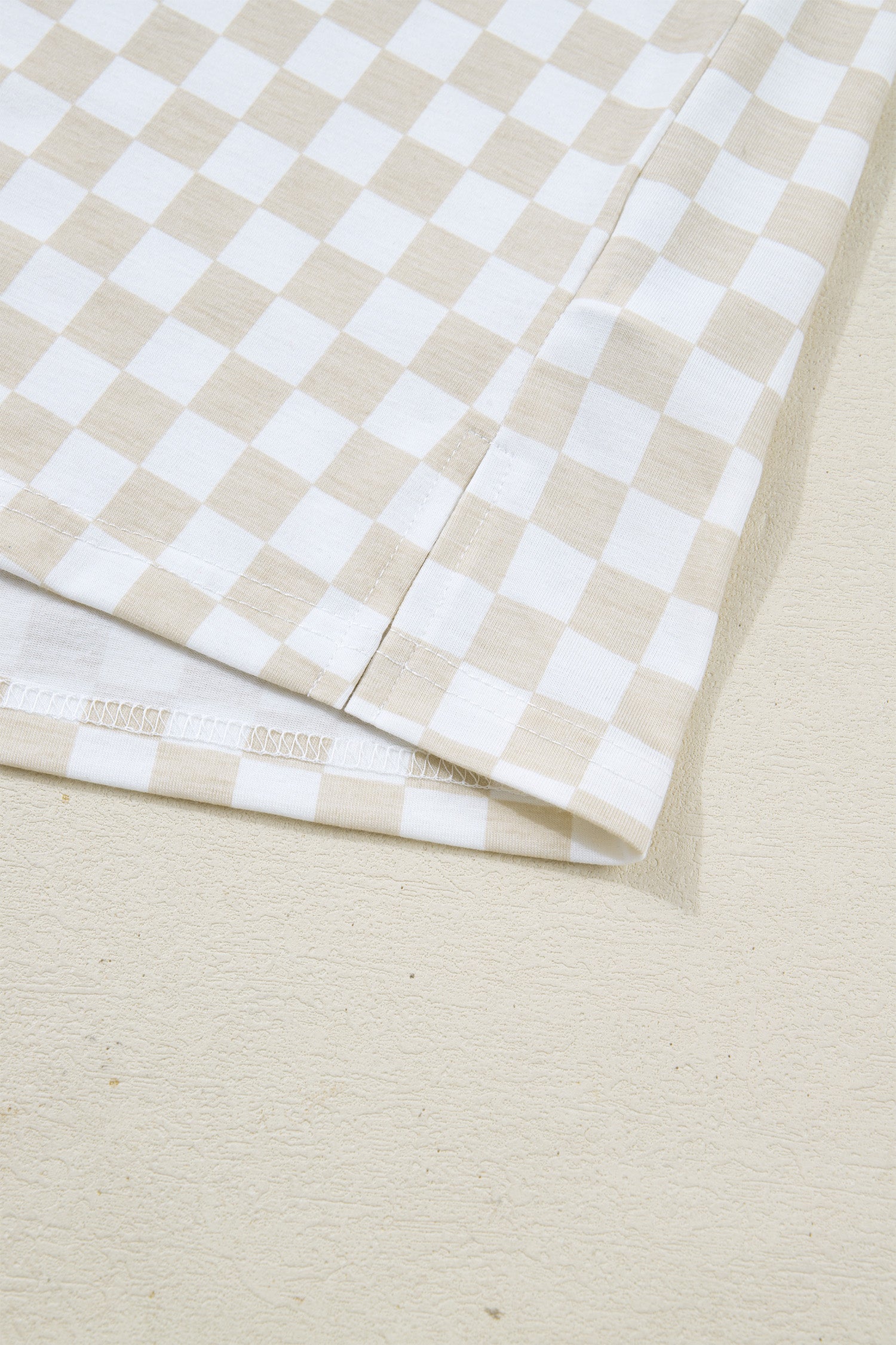 Khaki Checkered Print Half Sleeve Tee 2pcs Lounge Pant Set-Loungewear & Sleepwear/Loungewear-[Adult]-[Female]-2022 Online Blue Zone Planet