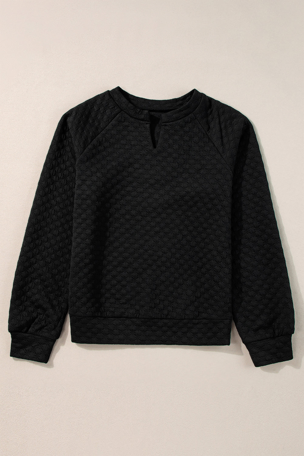 Black Split Neck Quilted Long Sleeve Top-Tops/Long Sleeve Tops-[Adult]-[Female]-2022 Online Blue Zone Planet