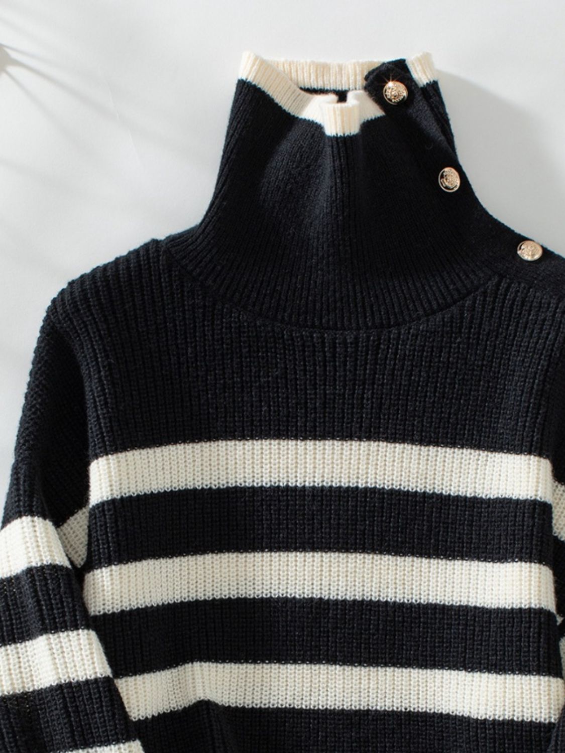 Buttoned Striped Long Sleeve Sweater-TOPS / DRESSES-[Adult]-[Female]-2022 Online Blue Zone Planet