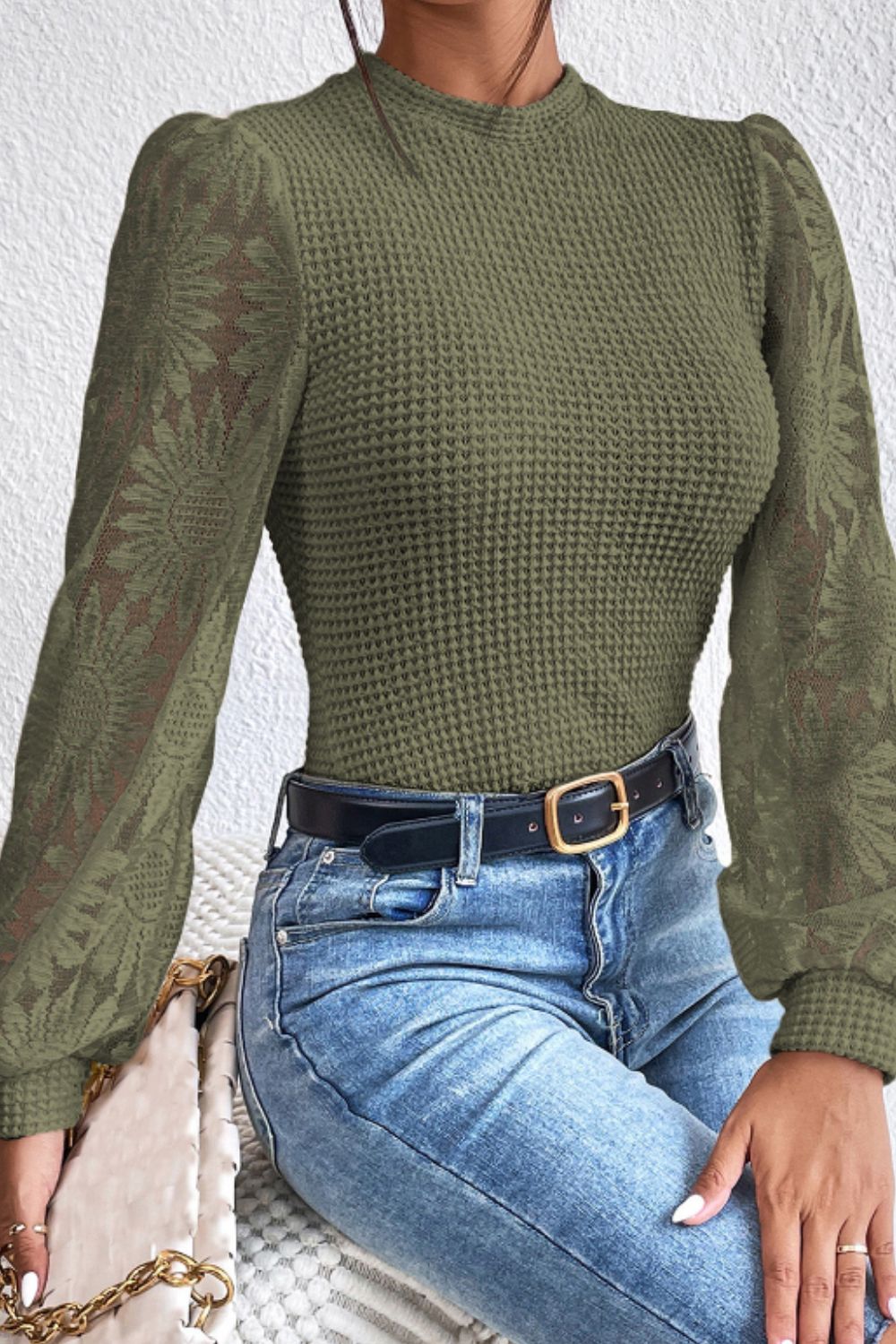 Mock Neck Lace Long Sleeve Top-TOPS / DRESSES-[Adult]-[Female]-2022 Online Blue Zone Planet