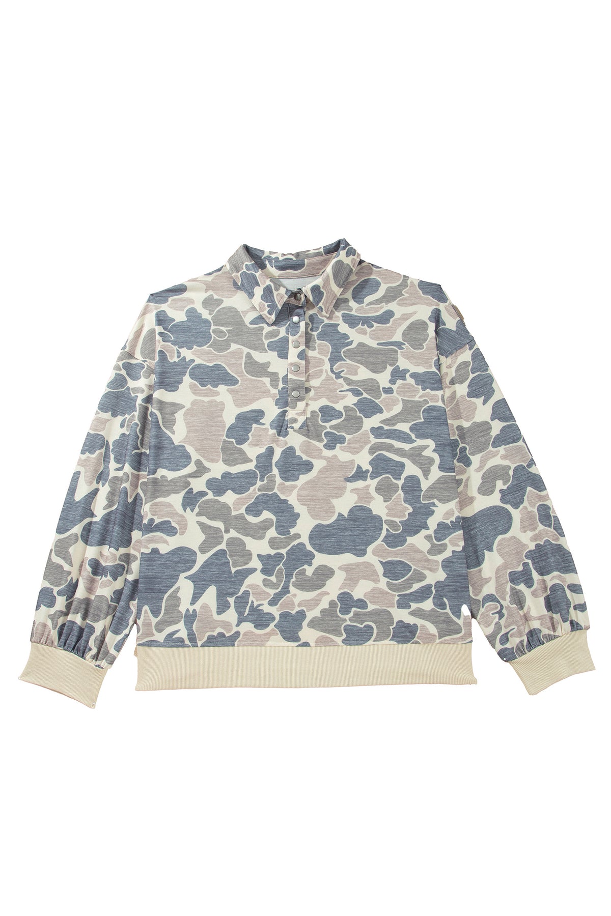 Multicolour Casual Camo V-Neck Buttoned Plus Size Sweatshirt