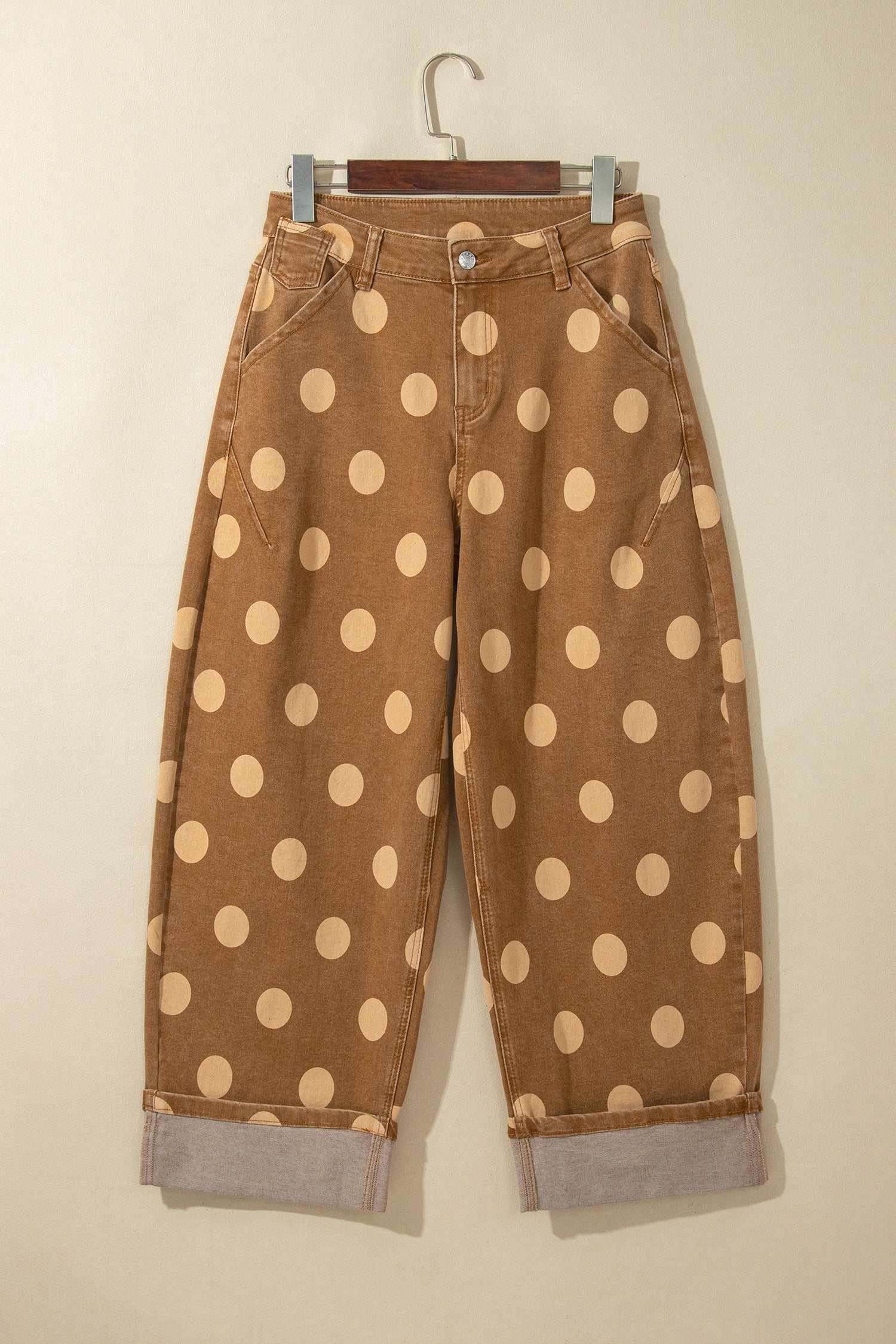 Sky Blue Polka Dot Ankle-Length Metal Button Casual Jeans-Bottoms/Jeans-[Adult]-[Female]-2022 Online Blue Zone Planet