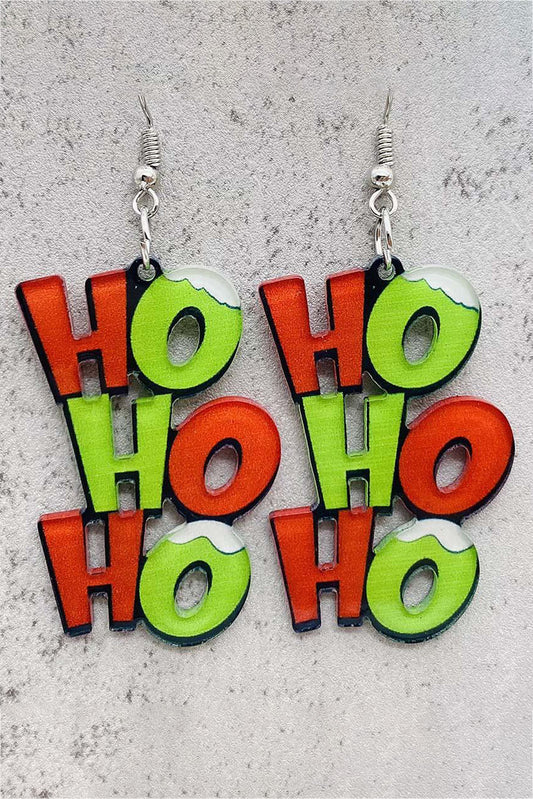 Green HO HO HO Dangle Christmas Earrings-Accessories/Jewelry-[Adult]-[Female]-Green-ONE SIZE-2022 Online Blue Zone Planet