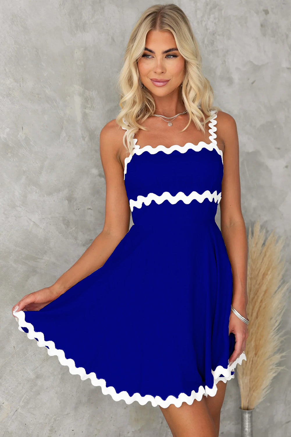 Blue Zone Planet |  Contrast Trim Square Neck Mini Dress BLUE ZONE PLANET