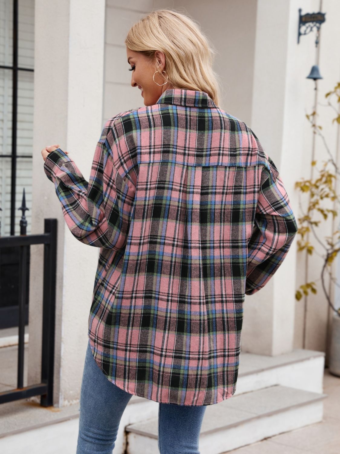 Blue Zone Planet | Mandy Pocketed Plaid Collared Neck Long Sleeve Shirt-TOPS / DRESSES-[Adult]-[Female]-2022 Online Blue Zone Planet