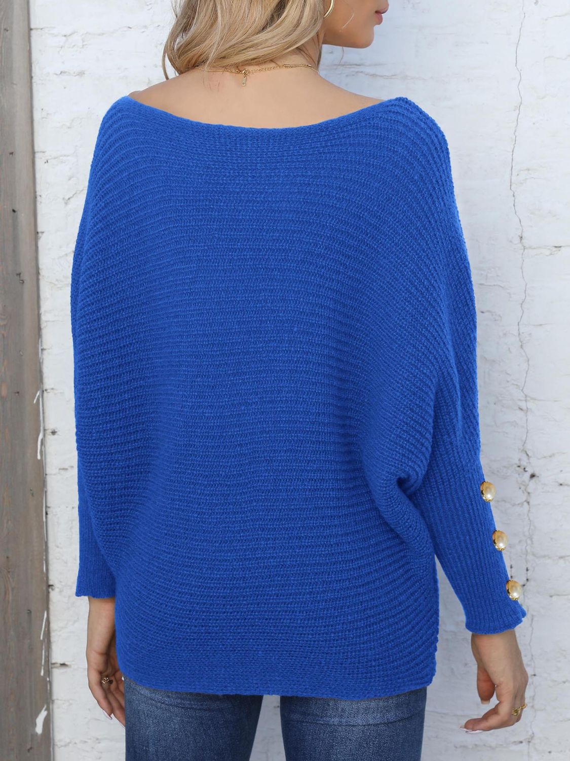 Full Size Boat Neck Long Sleeve Sweater-TOPS / DRESSES-[Adult]-[Female]-2022 Online Blue Zone Planet