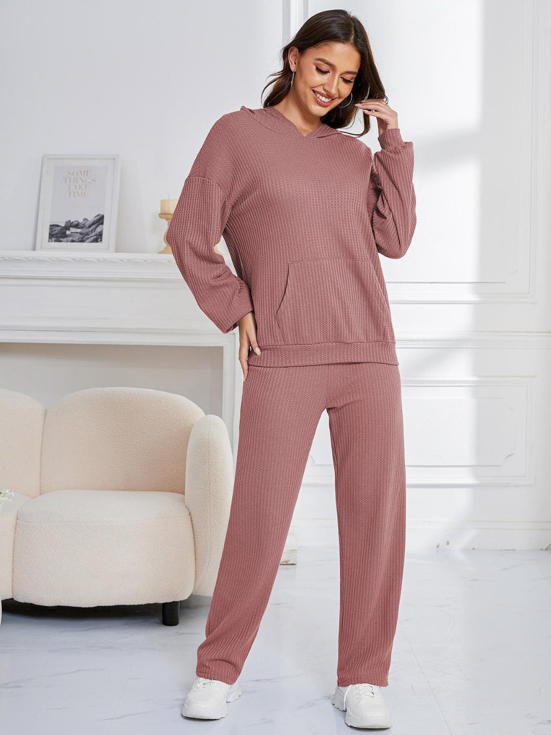 Dropped Shoulder Long Sleeve Hoodie and Pants Set-TOPS / DRESSES-[Adult]-[Female]-2022 Online Blue Zone Planet