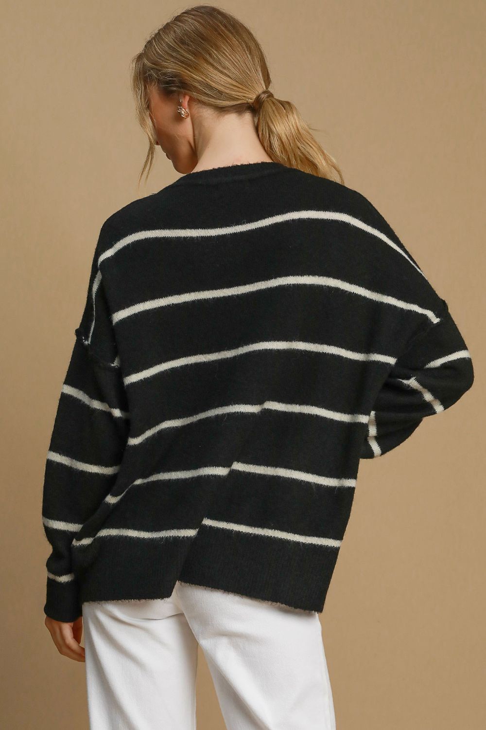 Umgee Wool Blend Striped Round Neck Sweater-TOPS / DRESSES-[Adult]-[Female]-2022 Online Blue Zone Planet