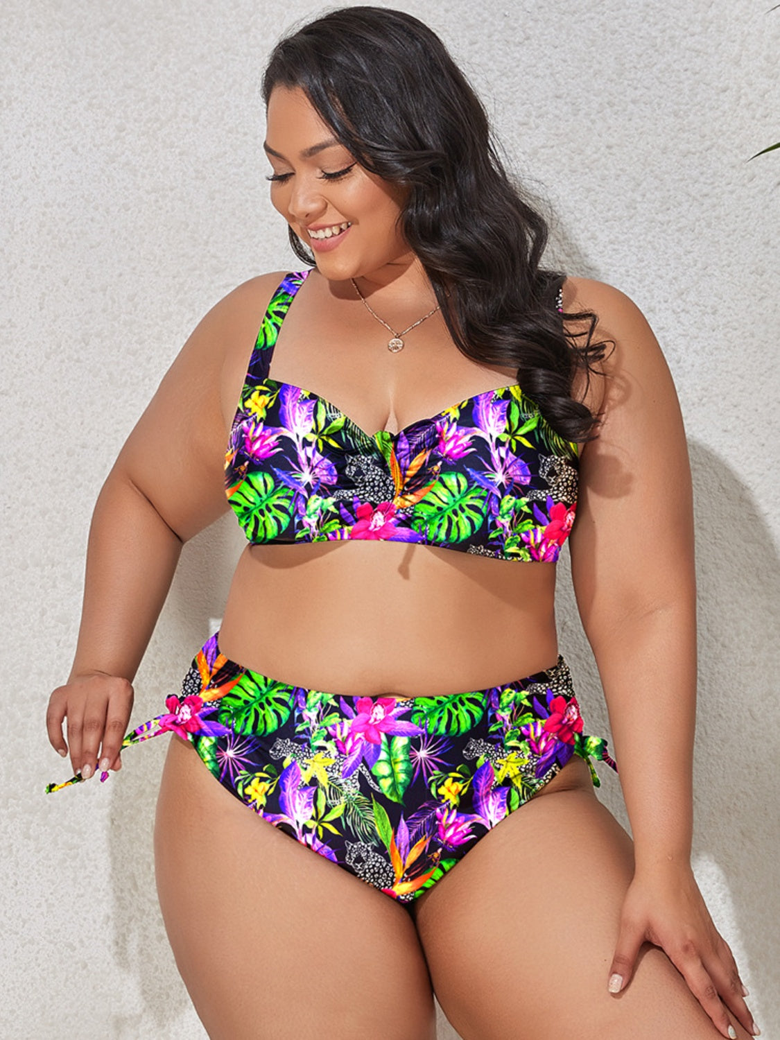 Blue Zone Planet | Plus Size Printed Wide Strap Two-Piece Swim Set-TOPS / DRESSES-[Adult]-[Female]-Vivid Violet-L-2022 Online Blue Zone Planet