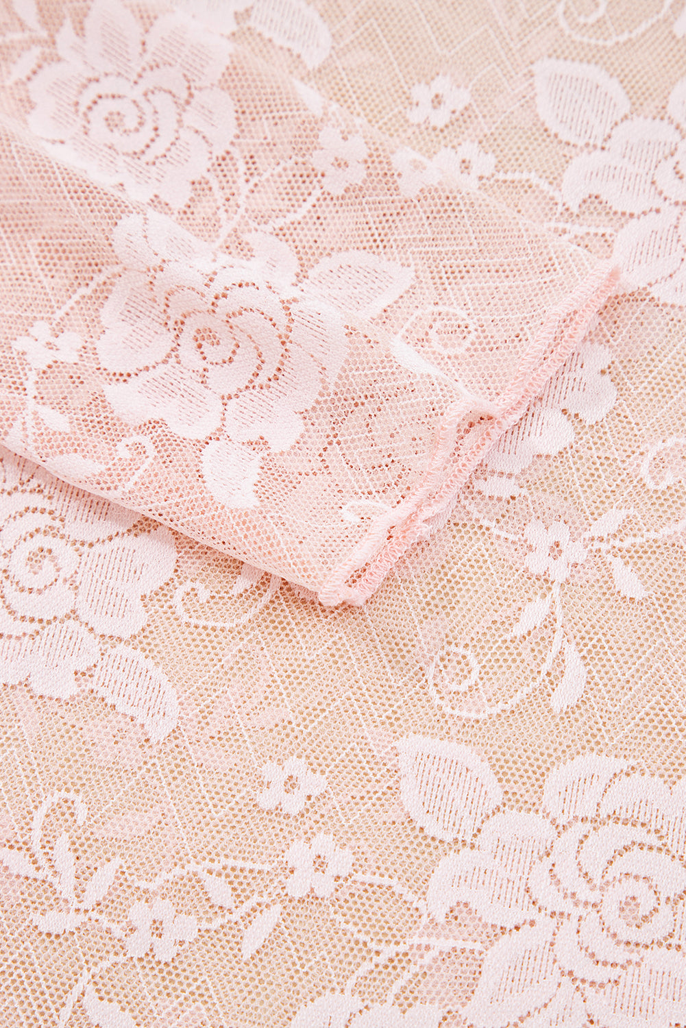 Apricot Pink Sheer Floral Lace Mesh Mock Neck Long Sleeve Top-Tops/Long Sleeve Tops-[Adult]-[Female]-2022 Online Blue Zone Planet