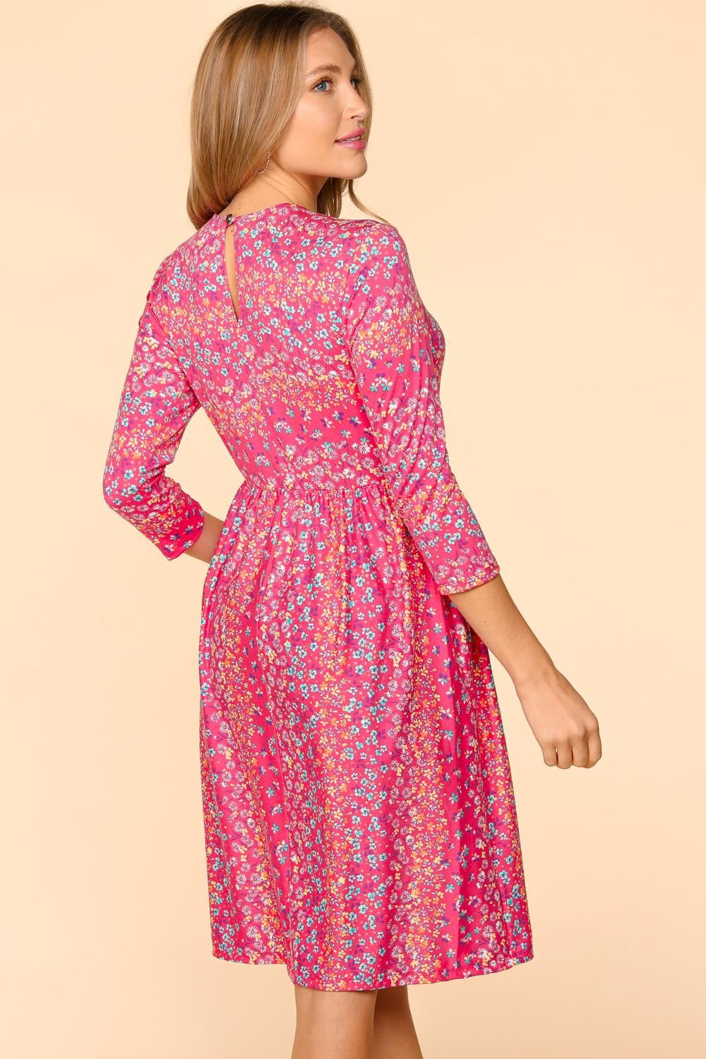 Haptics Round Neck Floral Dress with Pockets-TOPS / DRESSES-[Adult]-[Female]-2022 Online Blue Zone Planet