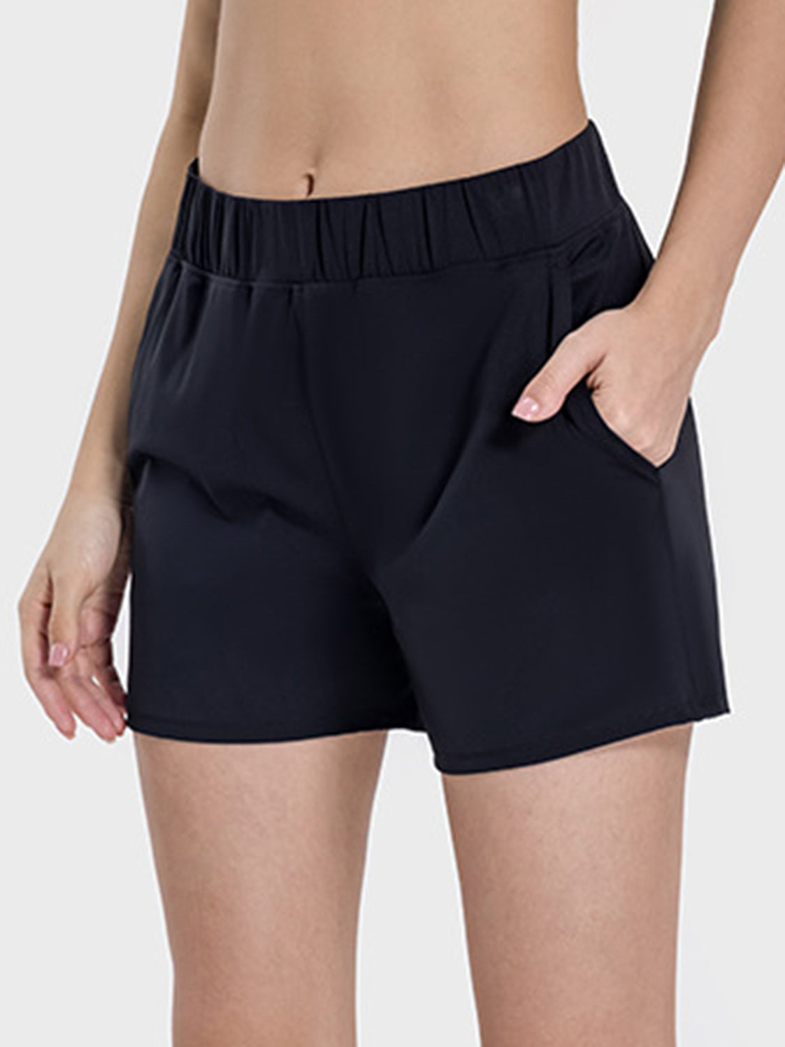 Blue Zone Planet | Elastic Waist Active Shorts-TOPS / DRESSES-[Adult]-[Female]-Black-4-2022 Online Blue Zone Planet