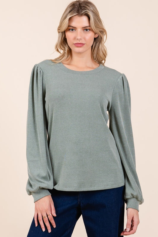 Mittoshop Round Neck Long Sleeve Rib Knit Top-TOPS / DRESSES-[Adult]-[Female]-Sage-S-2022 Online Blue Zone Planet