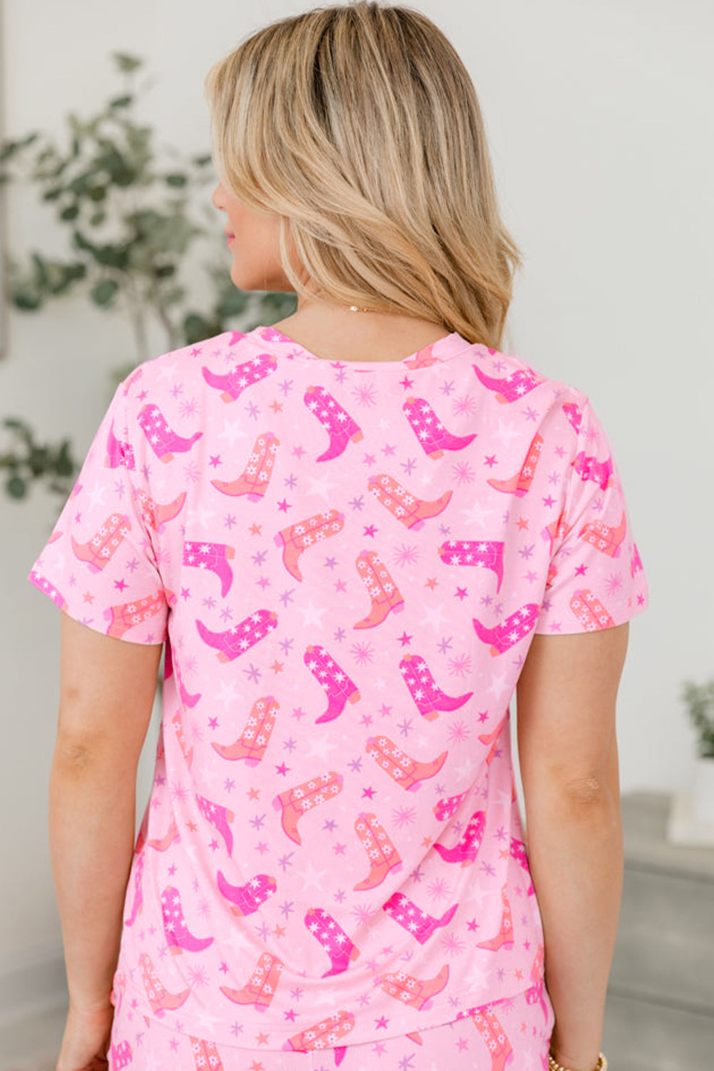 Pink Western Boots Printed Short 2pcs Lounge Set-Loungewear & Sleepwear/Loungewear-[Adult]-[Female]-2022 Online Blue Zone Planet