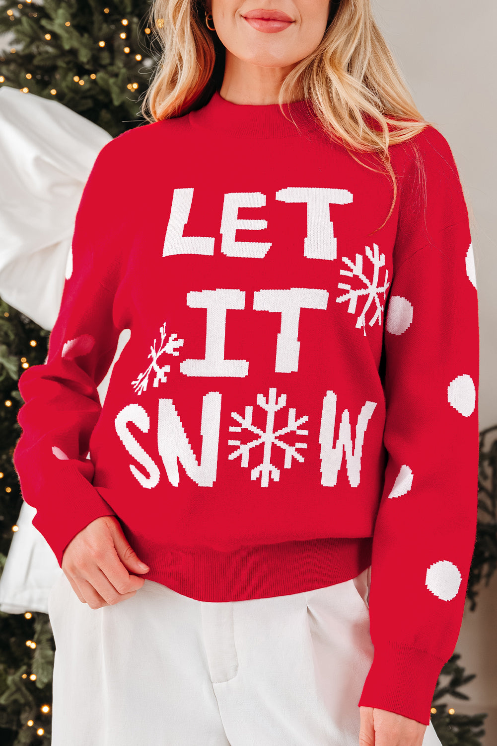 Red Dahlia Let It Snow Graphic Christmas Holiday Loose Sweater-TOPS / DRESSES-[Adult]-[Female]-2022 Online Blue Zone Planet