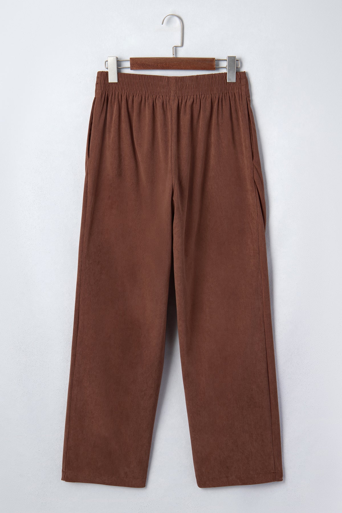 Coffee Elastic Waist Straight Leg Ankle Length Corduroy Pants-Bottoms/Pants & Culotte-[Adult]-[Female]-2022 Online Blue Zone Planet