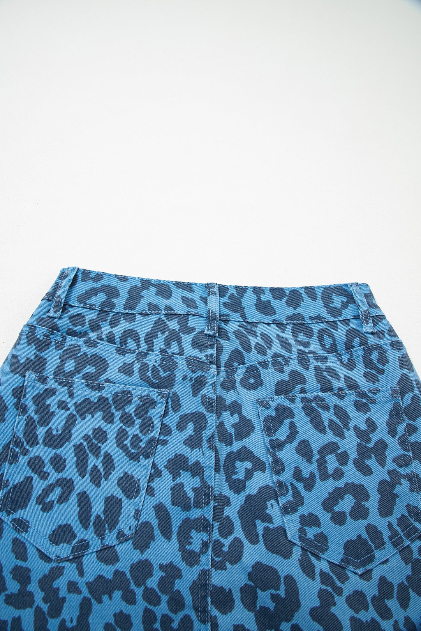 Sky Blue Leopard Denim Frayed Split Denim Midi Skirt-Bottoms/Skirts & Petticoat-[Adult]-[Female]-2022 Online Blue Zone Planet