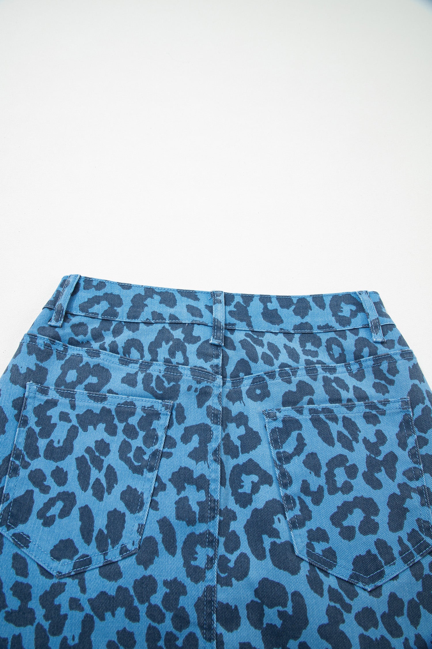 Sky Blue Leopard Denim Frayed Split Denim Midi Skirt-Bottoms/Skirts & Petticoat-[Adult]-[Female]-2022 Online Blue Zone Planet