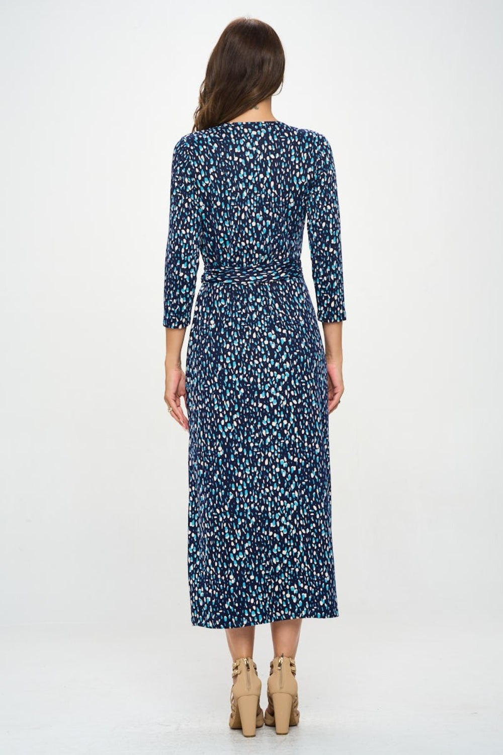 RENEE C Printed Tie Front Surplice Midi Dress-TOPS / DRESSES-[Adult]-[Female]-2022 Online Blue Zone Planet