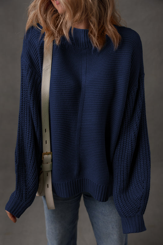 Dirty Blue Solid Color Front Seam Drop Shoulder Loose Sweater-TOPS / DRESSES-[Adult]-[Female]-Dirty blue-S-2022 Online Blue Zone Planet