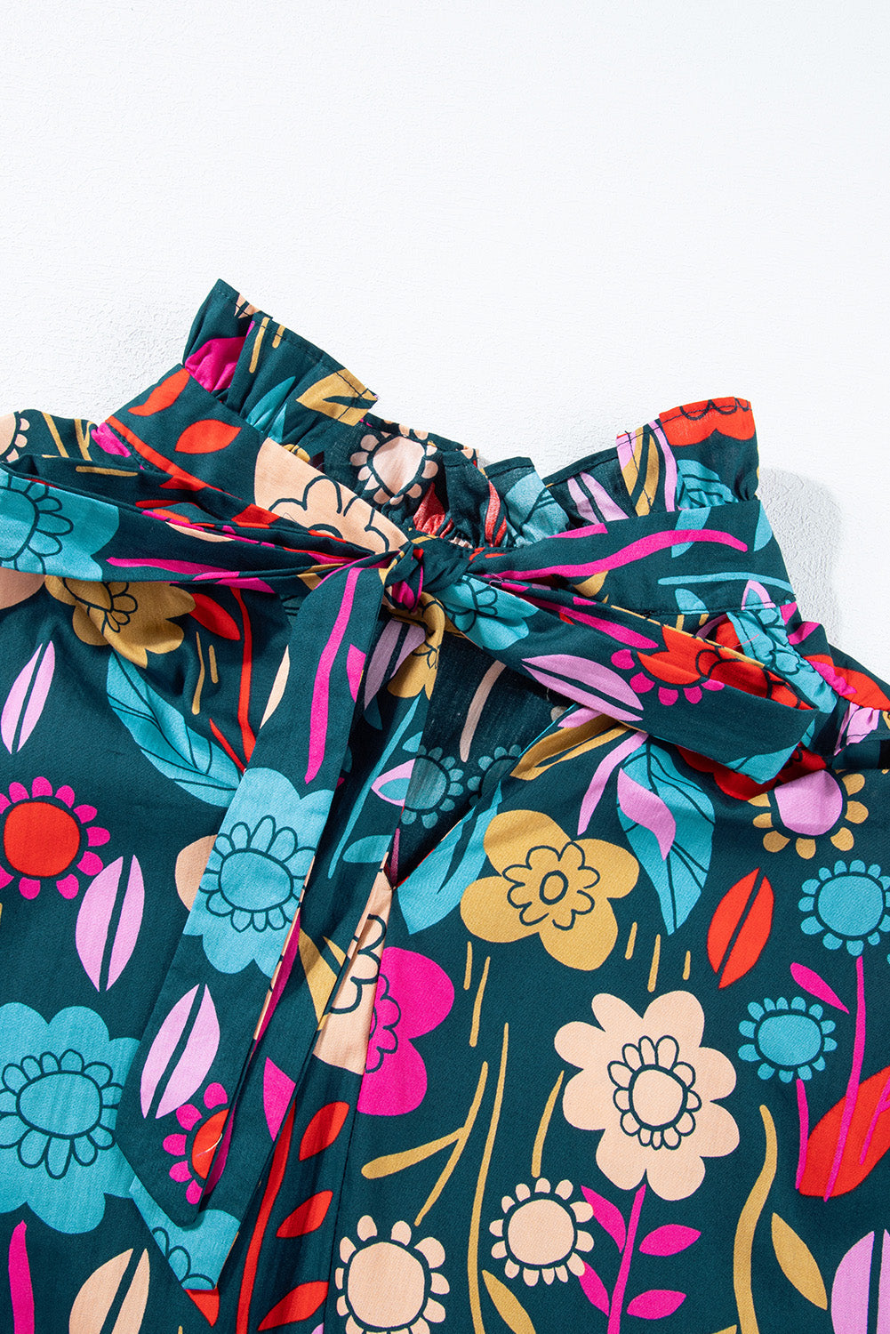 Green Floral Print Puff Sleeve Tied V Neck Blouse-Tops/Blouses & Shirts-[Adult]-[Female]-2022 Online Blue Zone Planet