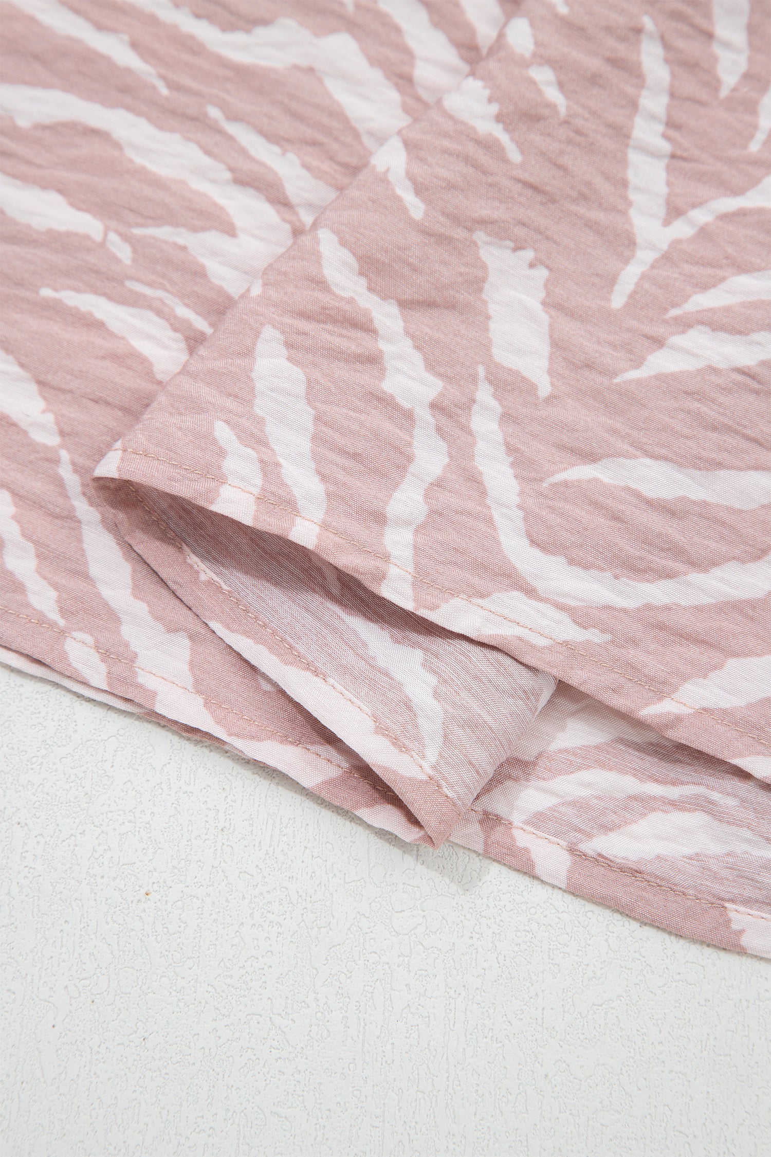 Khaki Abstract Print Cuffed Short Sleeve Loose Top Short Set-Two Piece Sets/Short Sets-[Adult]-[Female]-2022 Online Blue Zone Planet