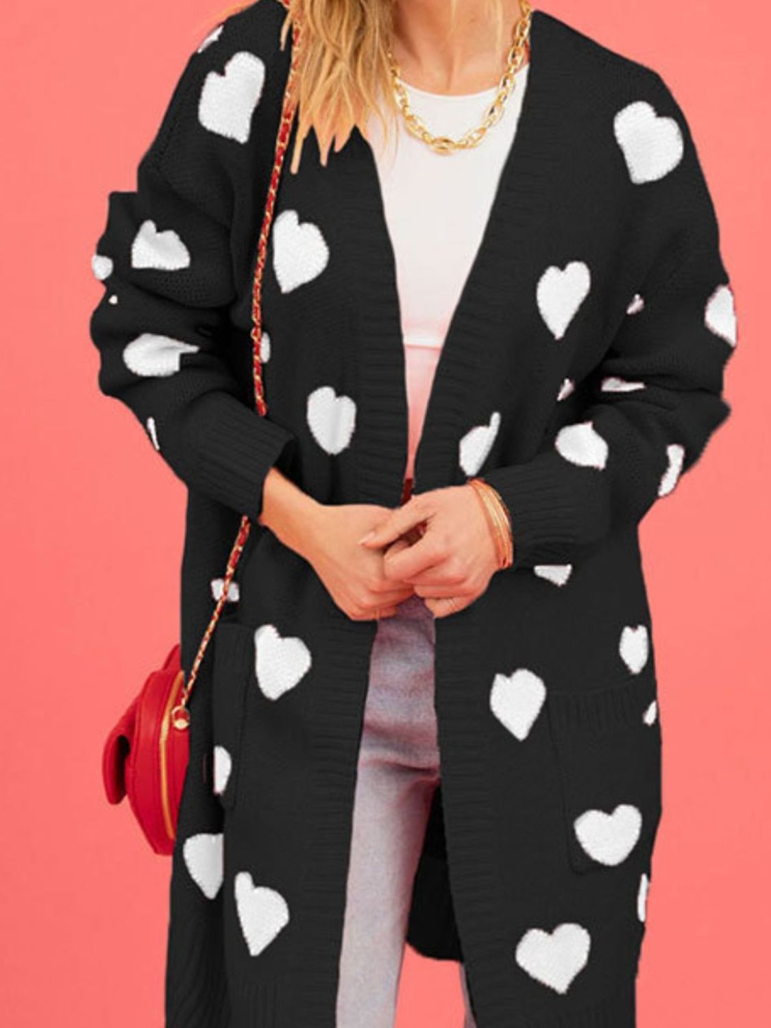 Heart Open Front Long Sleeve Cardigan-TOPS / DRESSES-[Adult]-[Female]-2022 Online Blue Zone Planet