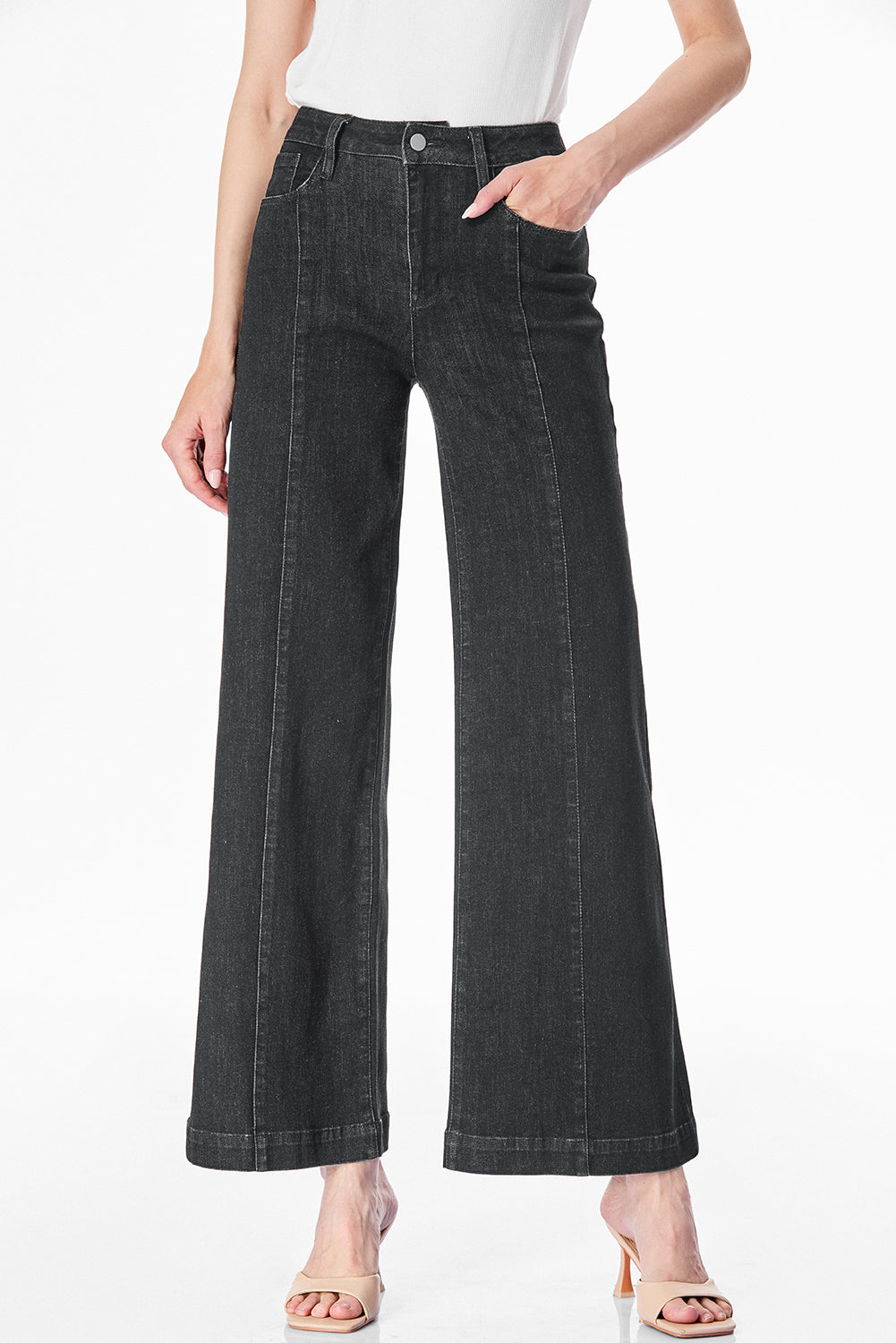 Black Plain Seam Detail Flared Bottom Ankle Length Jeans-Bottoms/Jeans-[Adult]-[Female]-2022 Online Blue Zone Planet