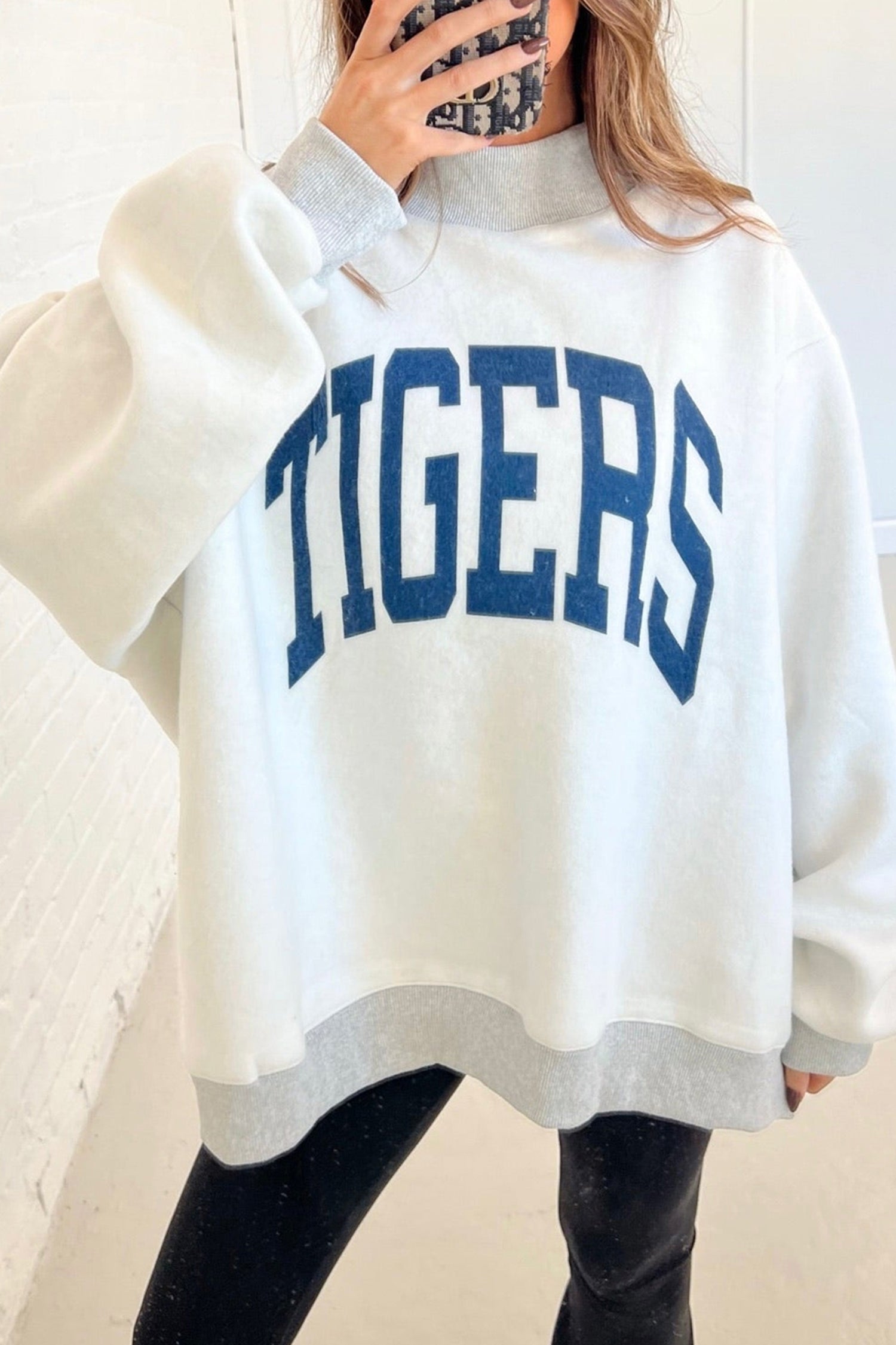Light Grey WARDAMN/ TIGERS Double Side Printed High Neck Reversible Baggy Sweatshirt-Graphic/Graphic Sweatshirts-[Adult]-[Female]-2022 Online Blue Zone Planet